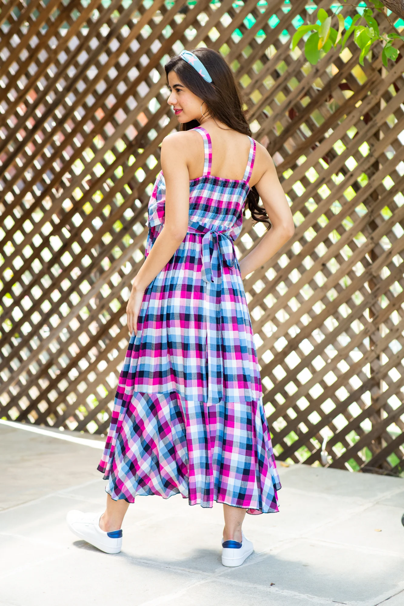 Arctic Pink Gingham Dual Bow Maternity Dress - Chenance
