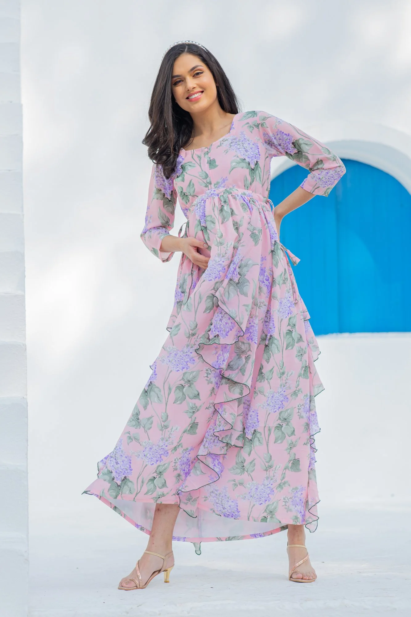 Serene Blossom Maternity & Nursing Flow Dress - Chenance