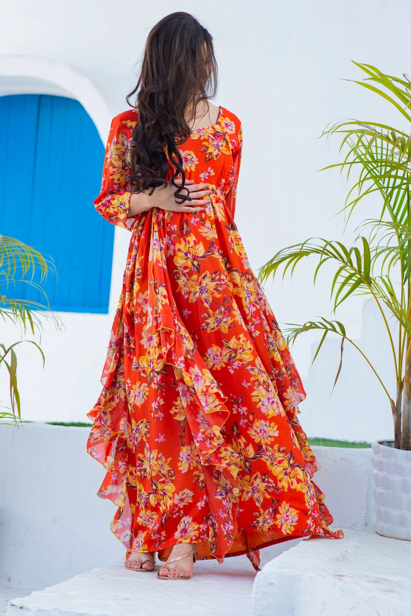 Luxe Crimson Bloom Maternity & Nursing Flow Dress - Chenance