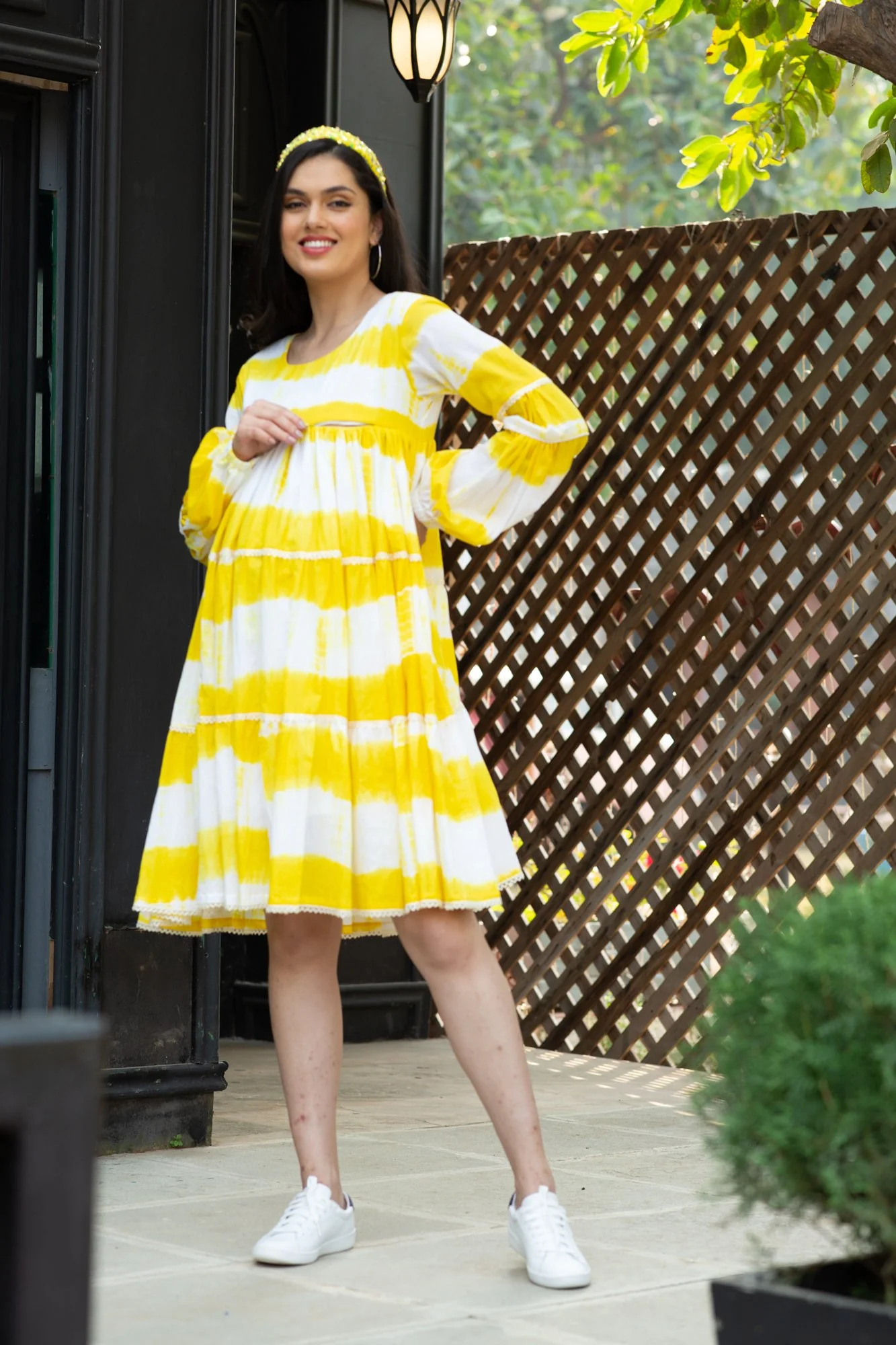 Premium Sunshine Mulmul Maternity & Nursing Frill Dress - Chenance