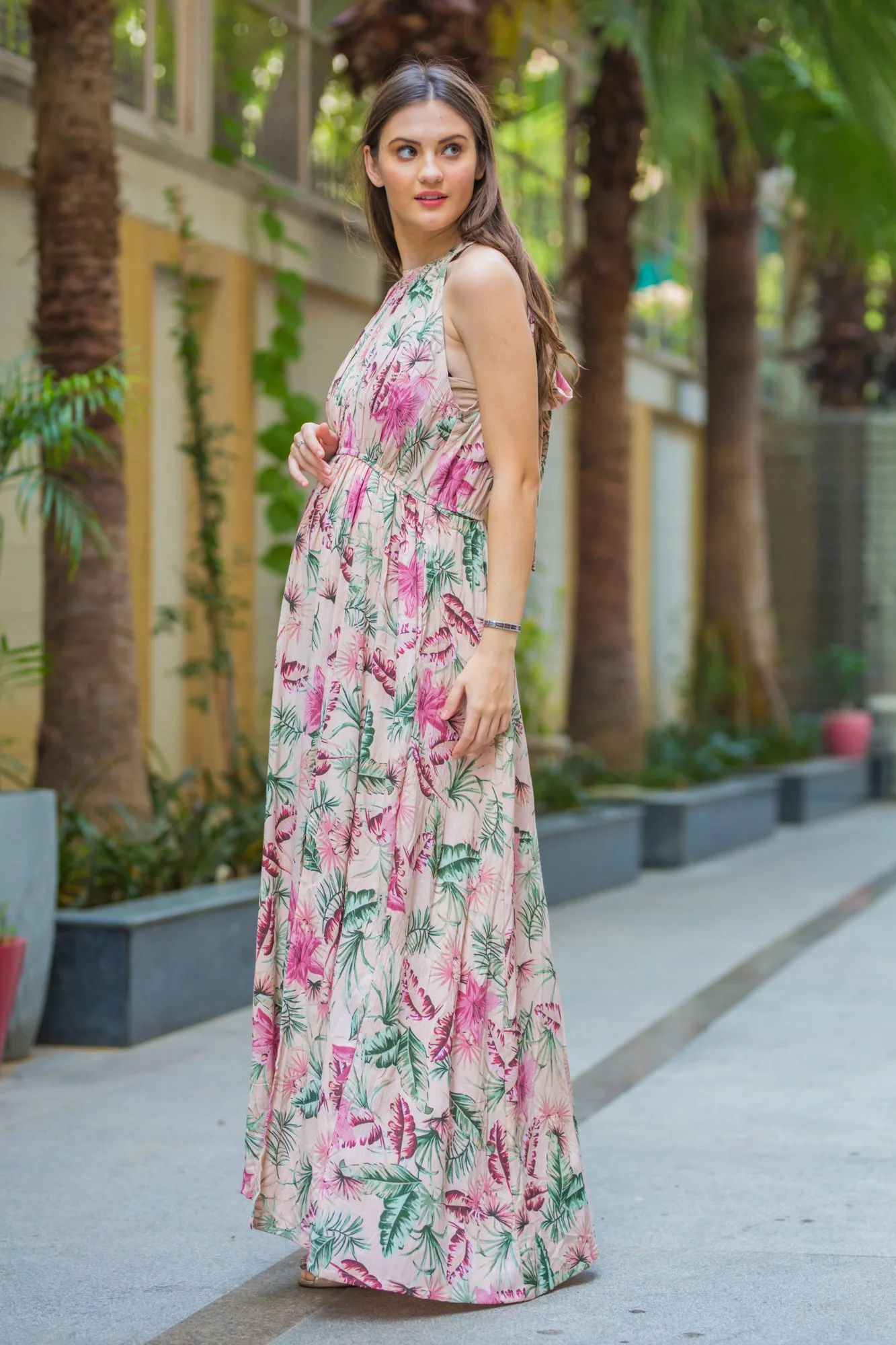 Lilac Floral High Neck Maternity & Nursing Dress - Chenance