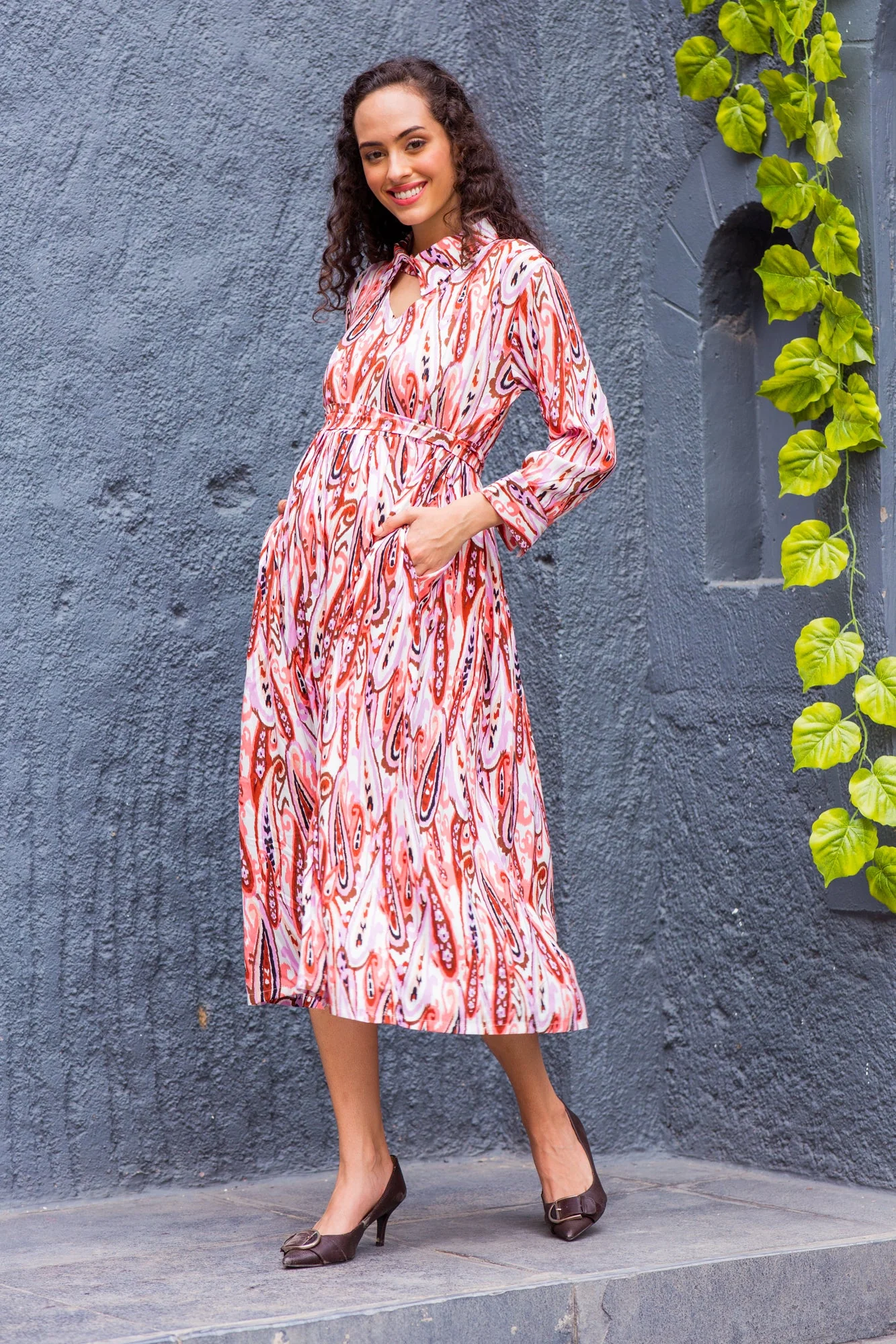 Jolly Garnet Abstract Maternity & Nursing Dress - Chenance
