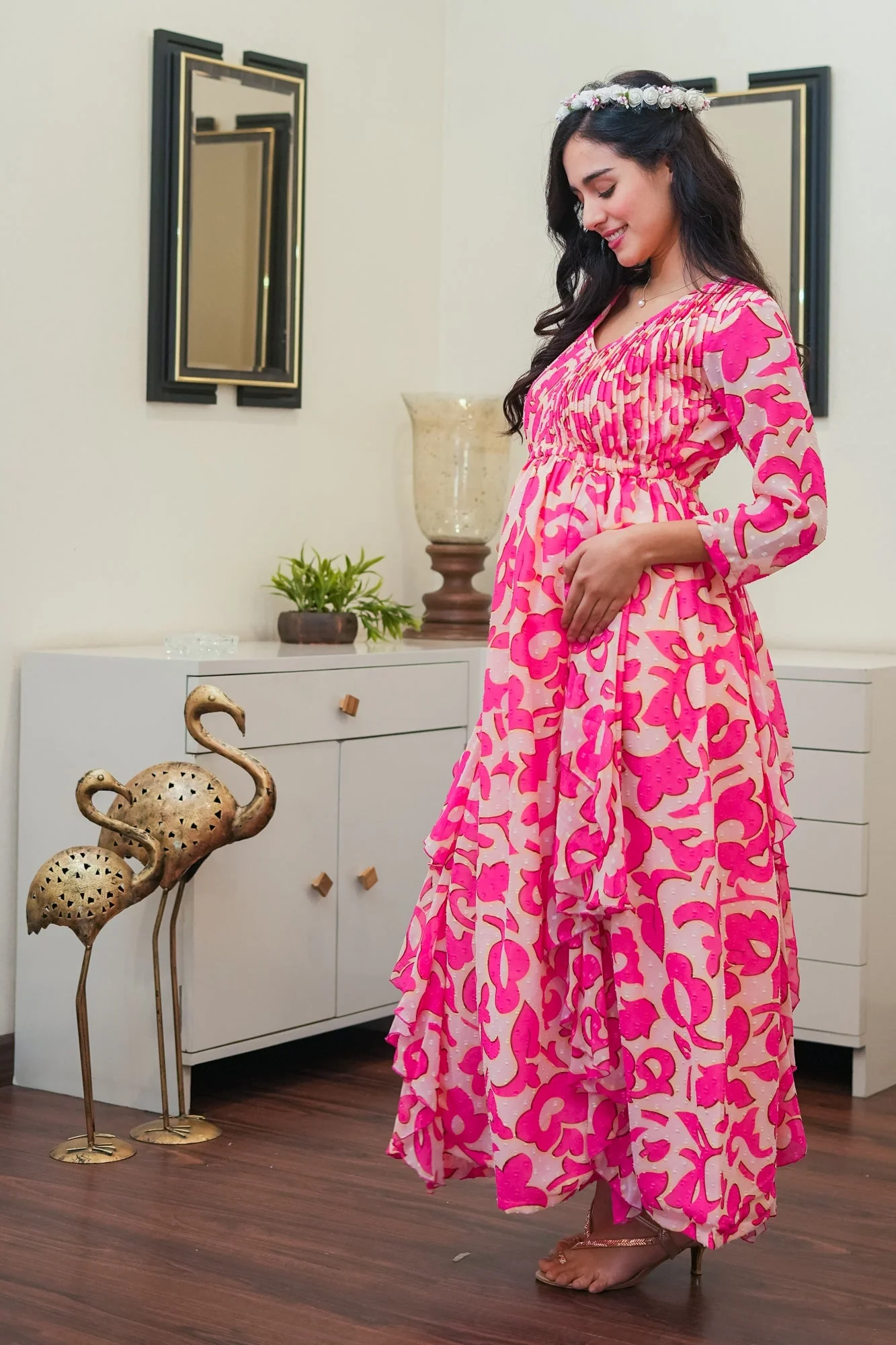 Lovable Baby Pink Maternity & Nursing Pintucks Flow Dress - Chenance