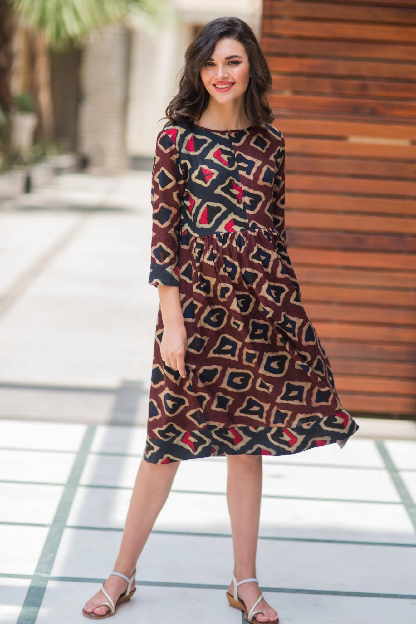 Geometrical Maze Front Zip Nursing Kurta Dress - Chenance