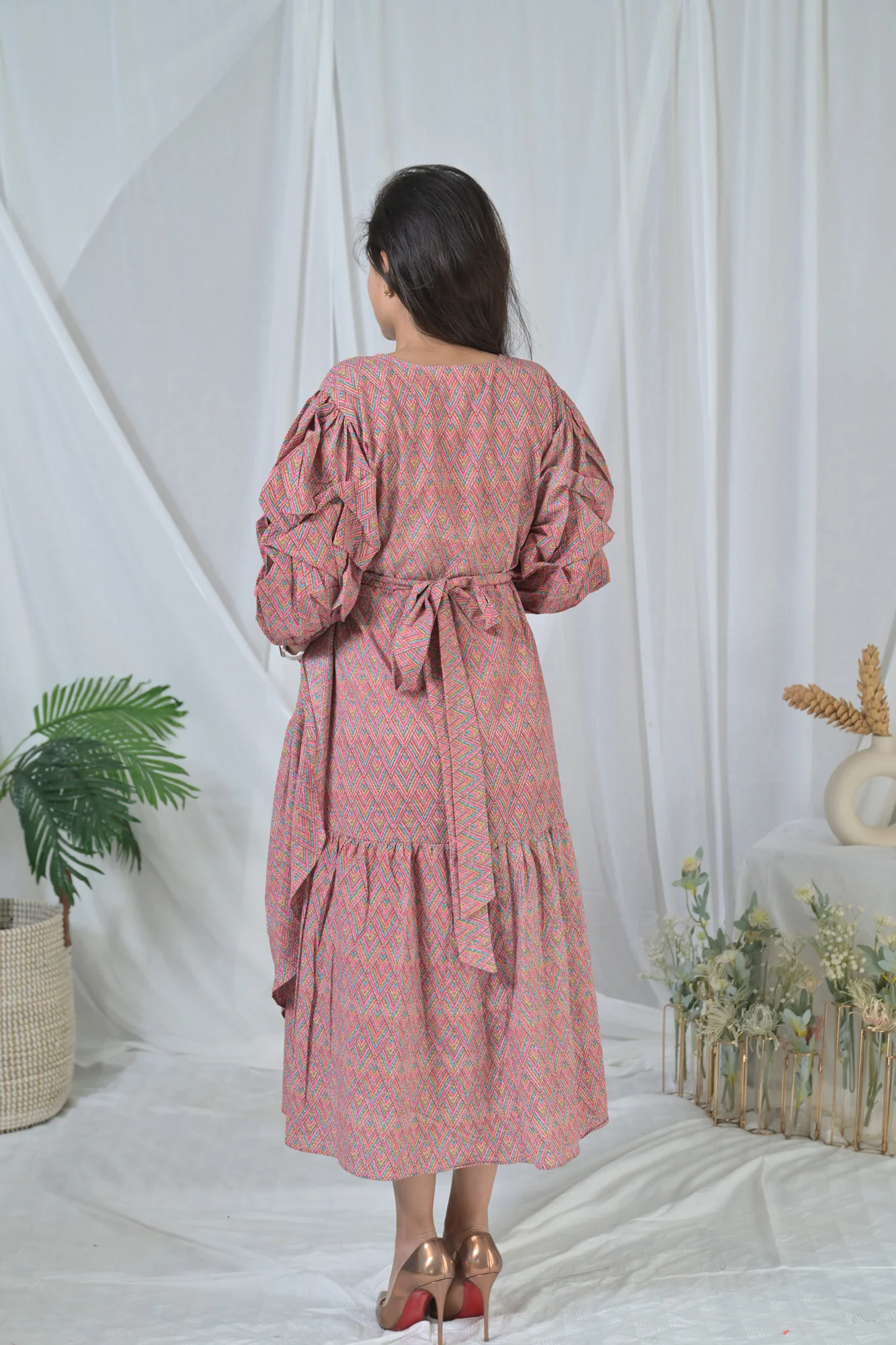 Nautical Pink Maternity & Nursing Frill Wrap Dress (100% Cotton) - Chenance