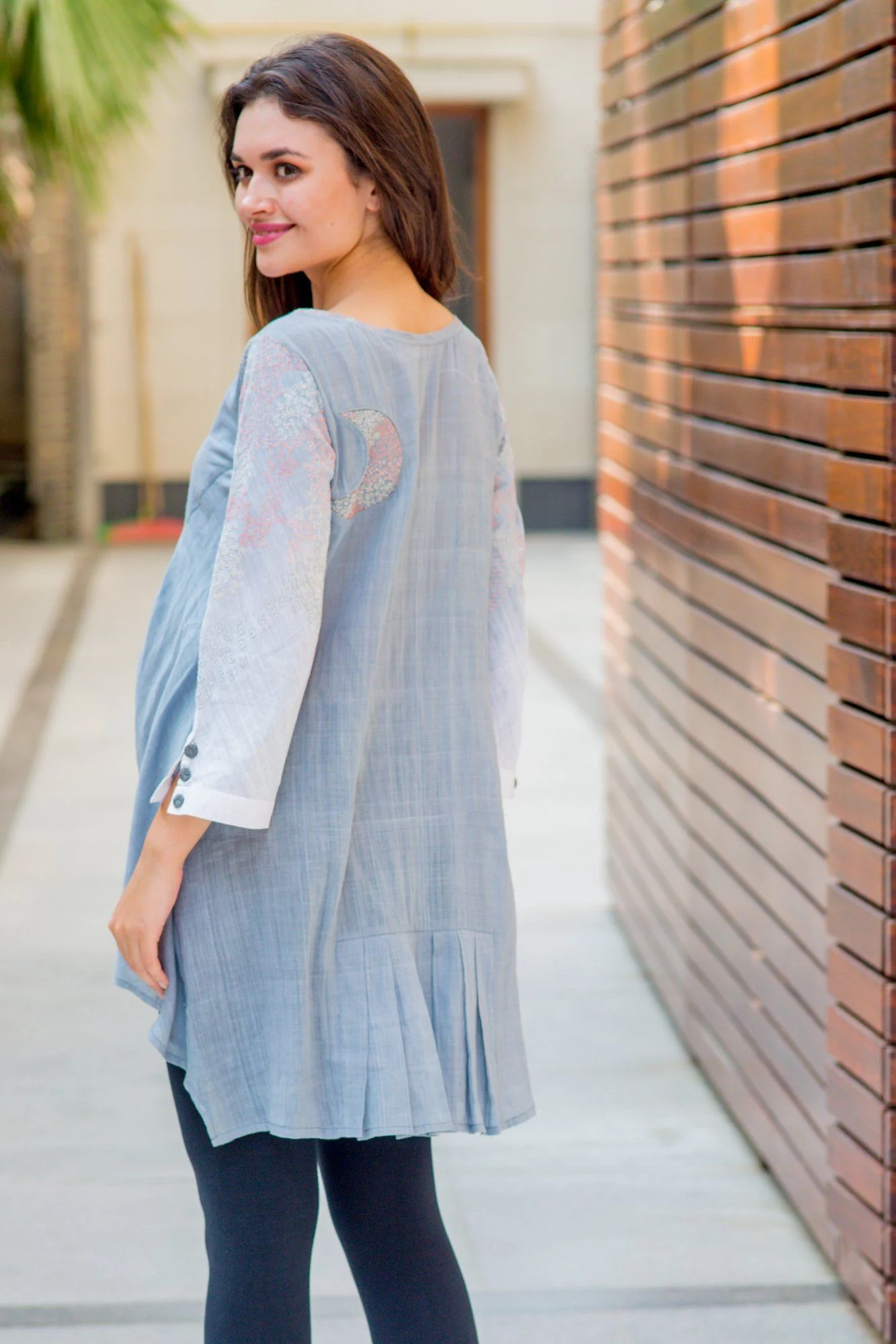 Premium Grey White Sujni Embroidered Maternity Top - Chenance