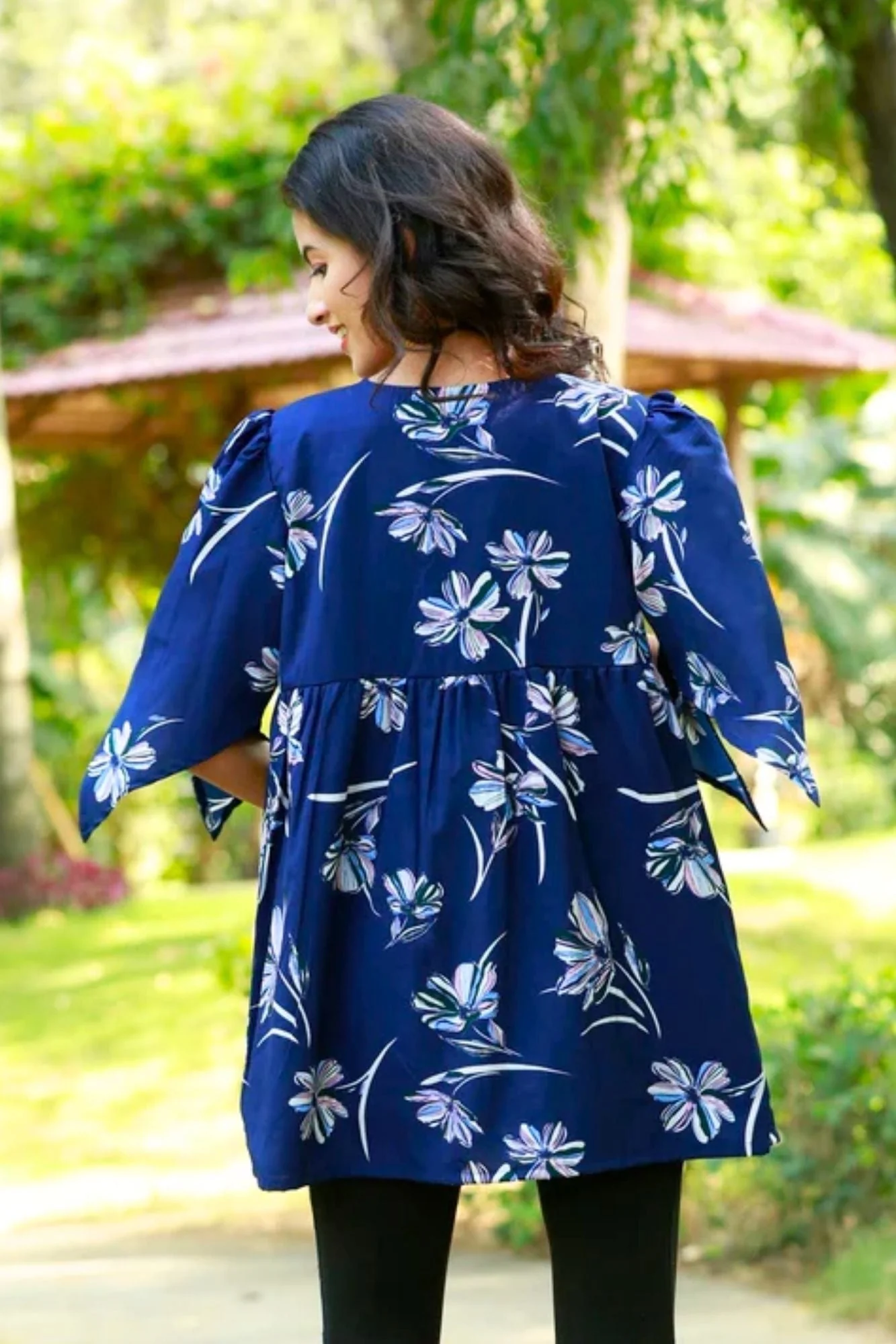 Serene Navy Blue Gathered Maternity & Nursing Top - Chenance