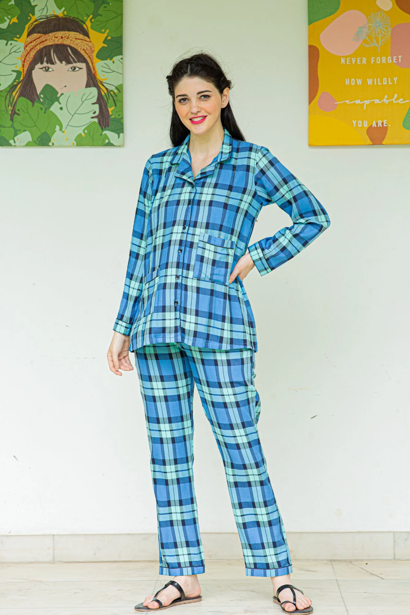 Playful Blue Maternity & Nursing Night Suit Set - Chenance