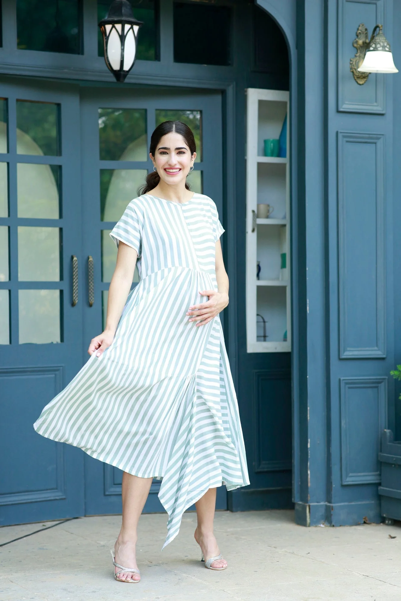 Love Sage Green Striped Maternity & Nursing Dress - Chenance