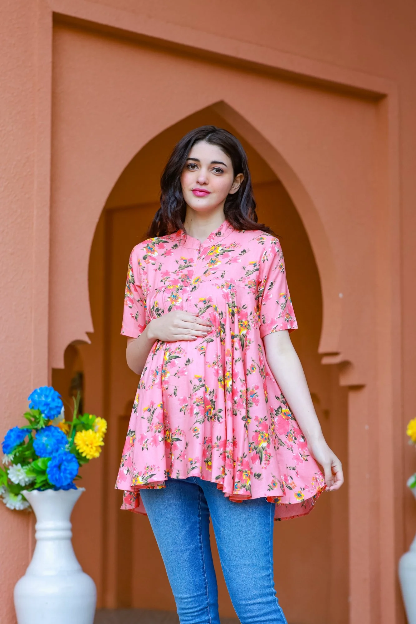 Pink Garden  Maternity & Nursing Flair Top - Chenance