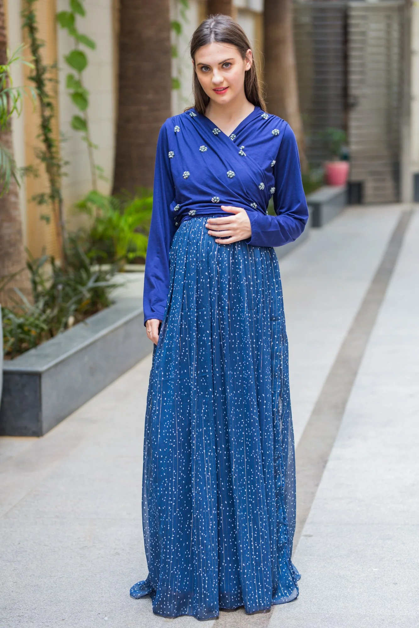 Luxe Embroidered Chiffon Nursing Wrap Dress - Chenance