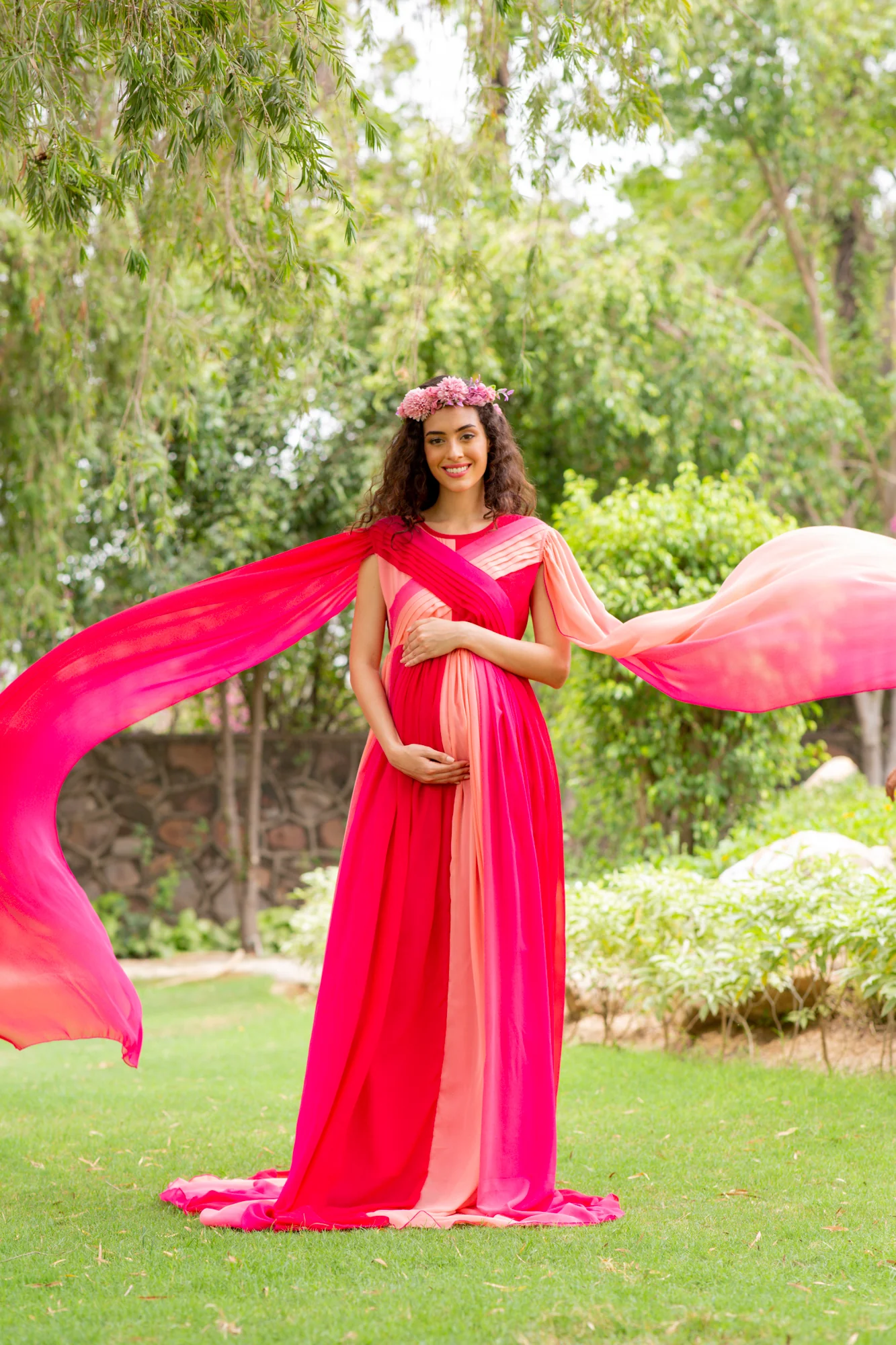 Luxe Raspberry Maternity Trail Photoshoot Gown - Chenance