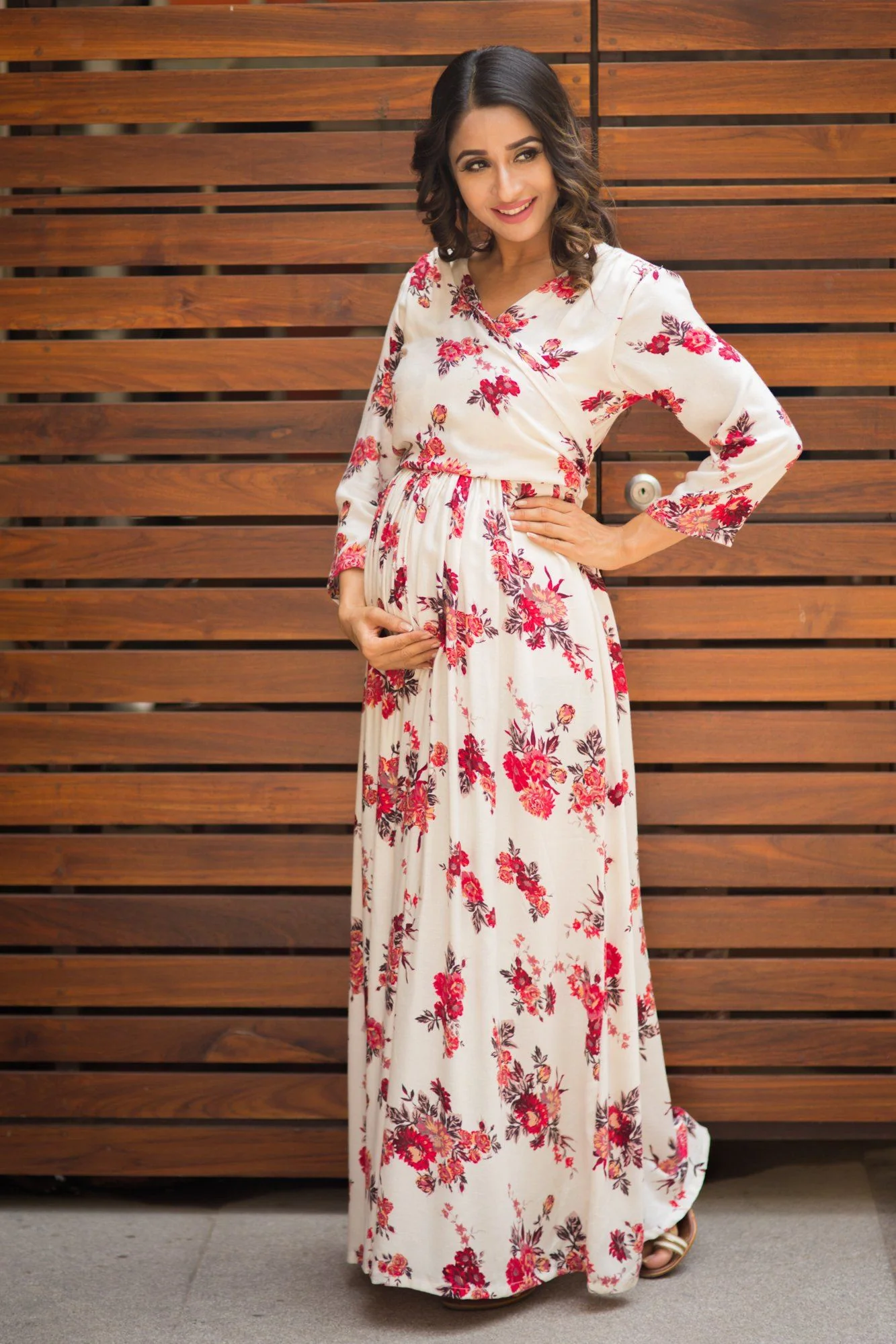 Angelic Cream White Floral Maternity & Nursing Wrap Dress - Chenance