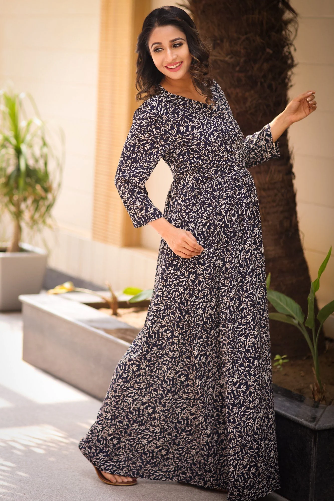 Misty Blue Leafy Maternity & Nursing Wrap Dress - Chenance