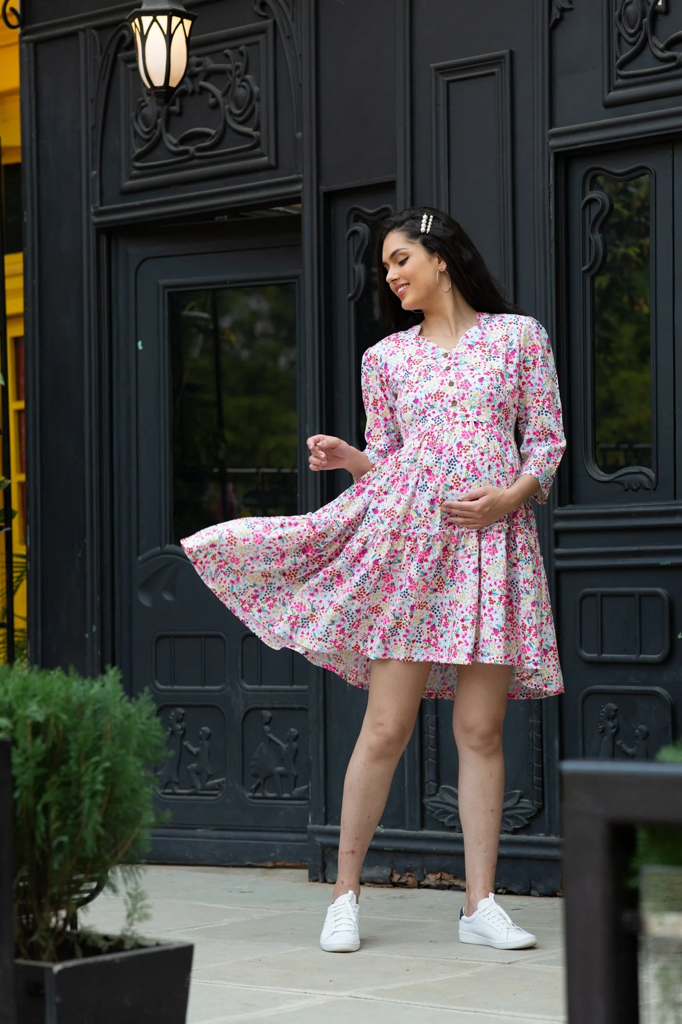 Spring Pristine White Maternity & Nursing Flair Dress - Chenance