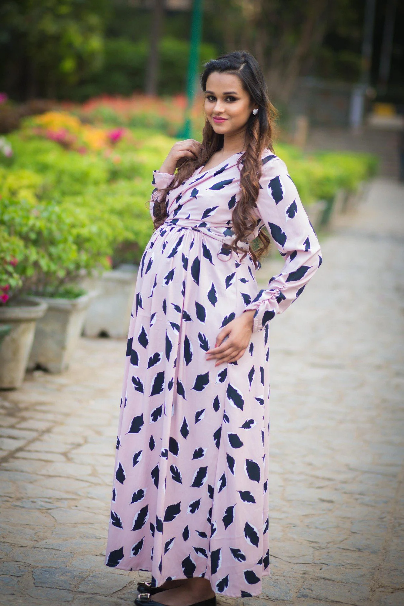 Petal Print Crepe Maternity & Nursing Wrap Dress - Chenance