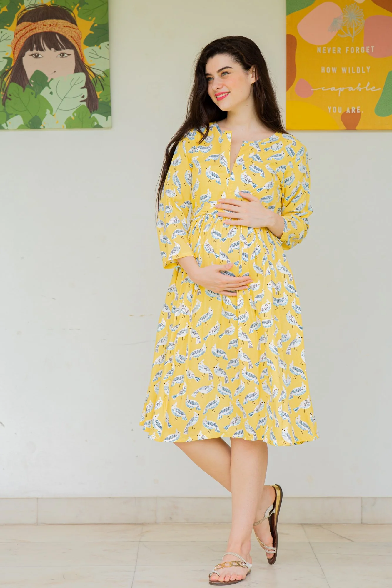Butter Yellow Maternity & Nursing Dress - Chenance