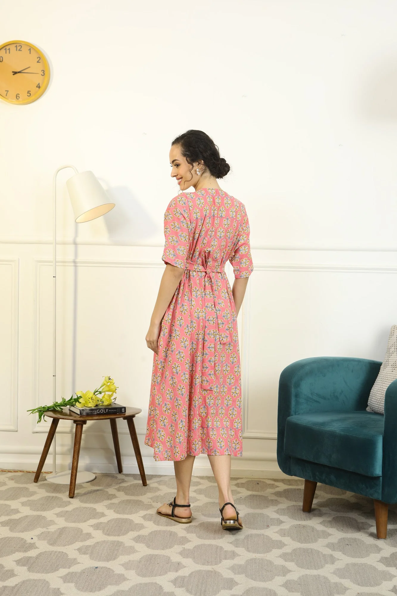 Restful Blossom Coral Shoulder Snap Delivery Gown + Matching Baby Swaddle Set Of 2 - Chenance