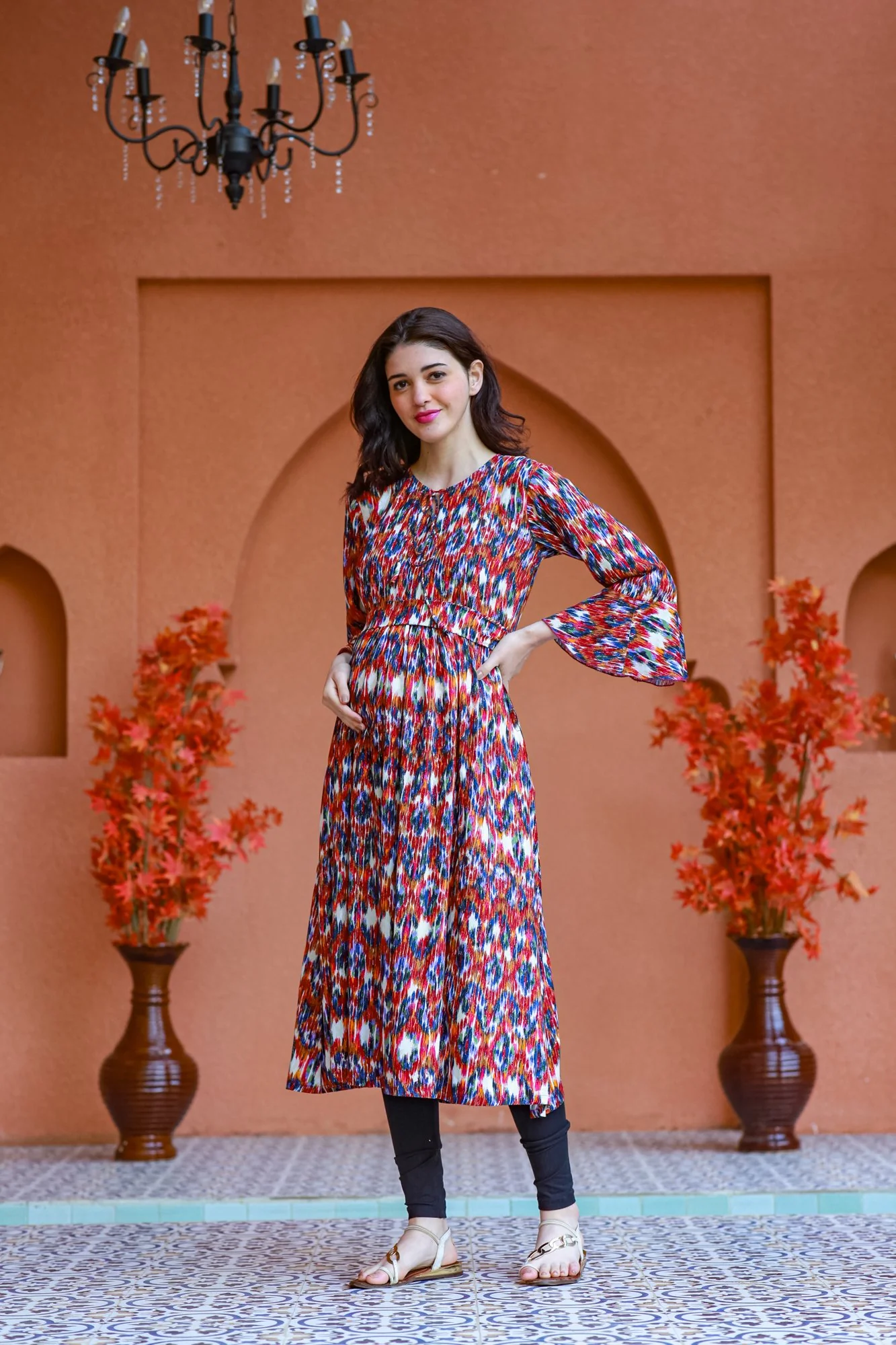 Ikat Mesh Maternity & Nursing Dress - Chenance