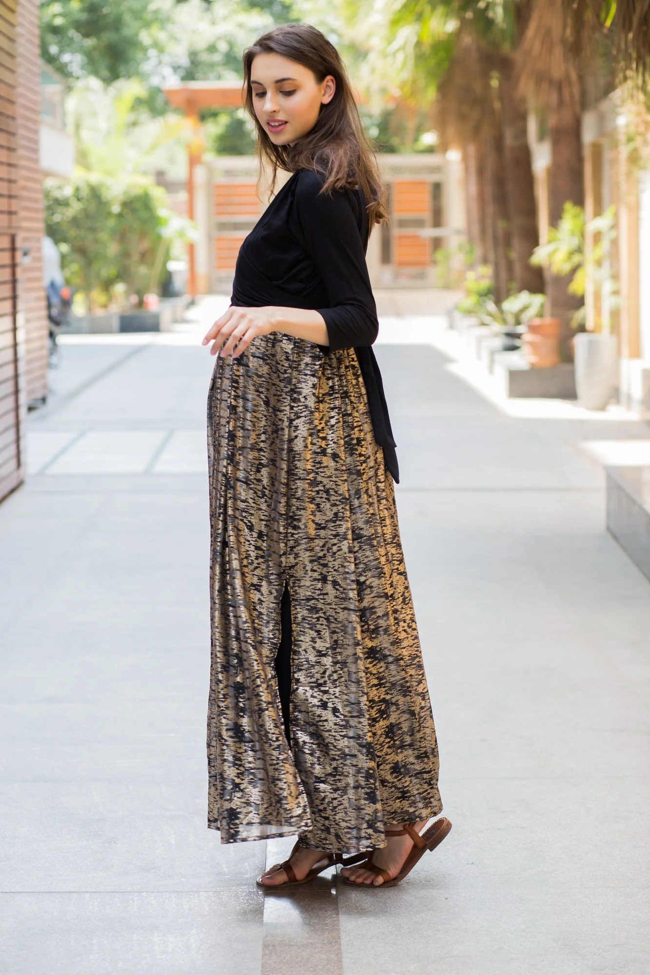 Luxe Gold Maternity & Nursing Wrap Dress - Chenance