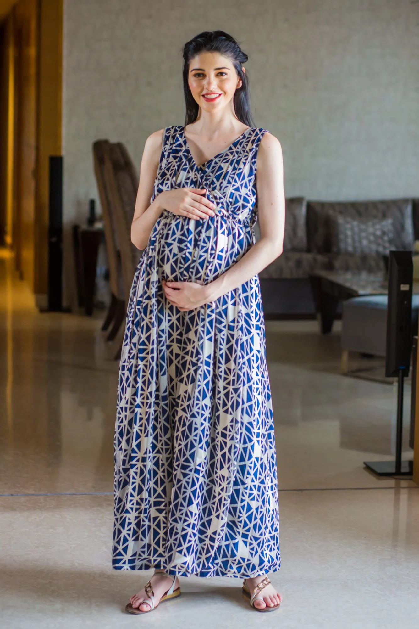 Elegant Patterened Maternity & Nursing Dress - Chenance