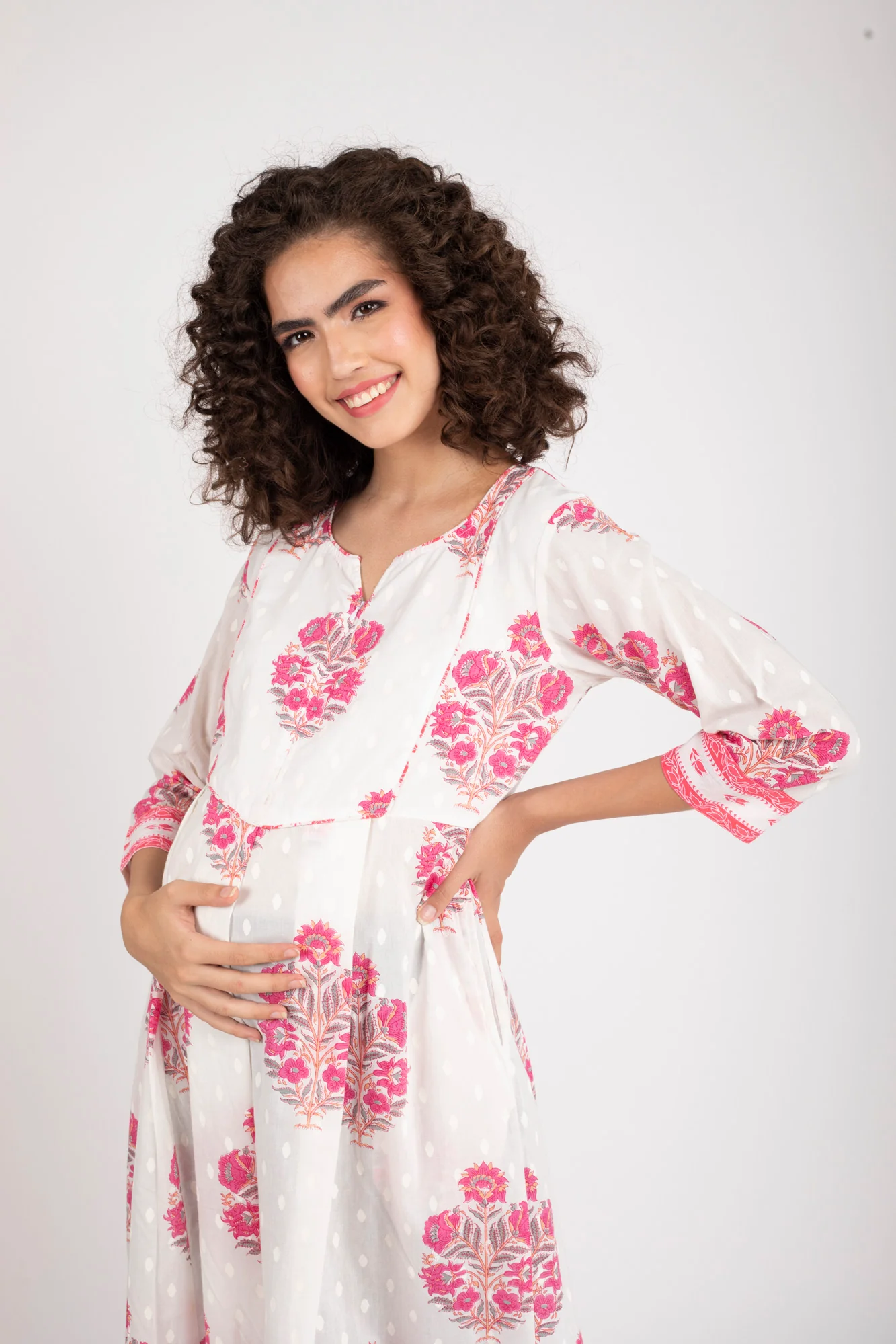 Snow White Front Zip Nursing Kurta (100% Cotton) - Chenance