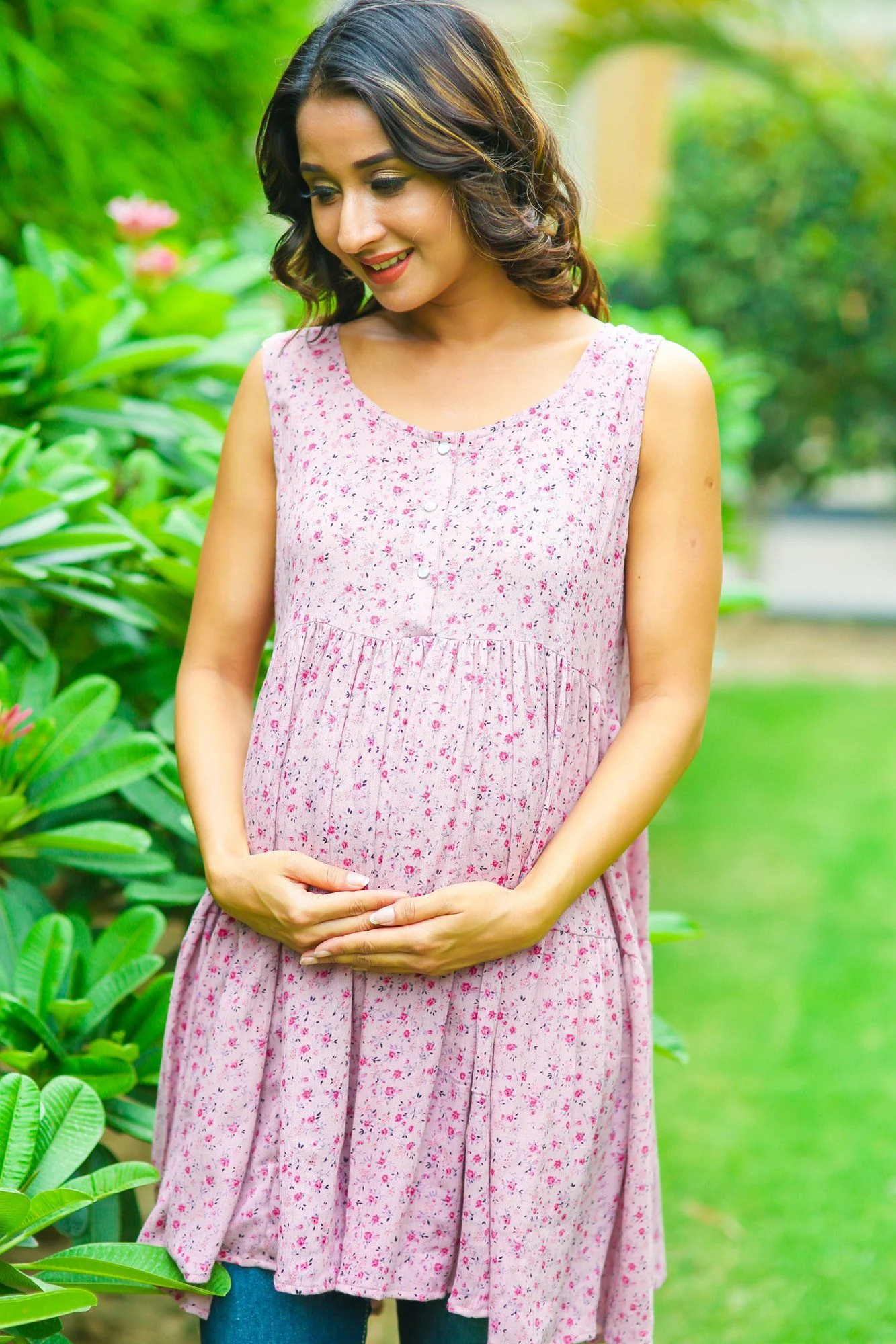 Soft Pink Layered Maternity & Nursing Top - Chenance