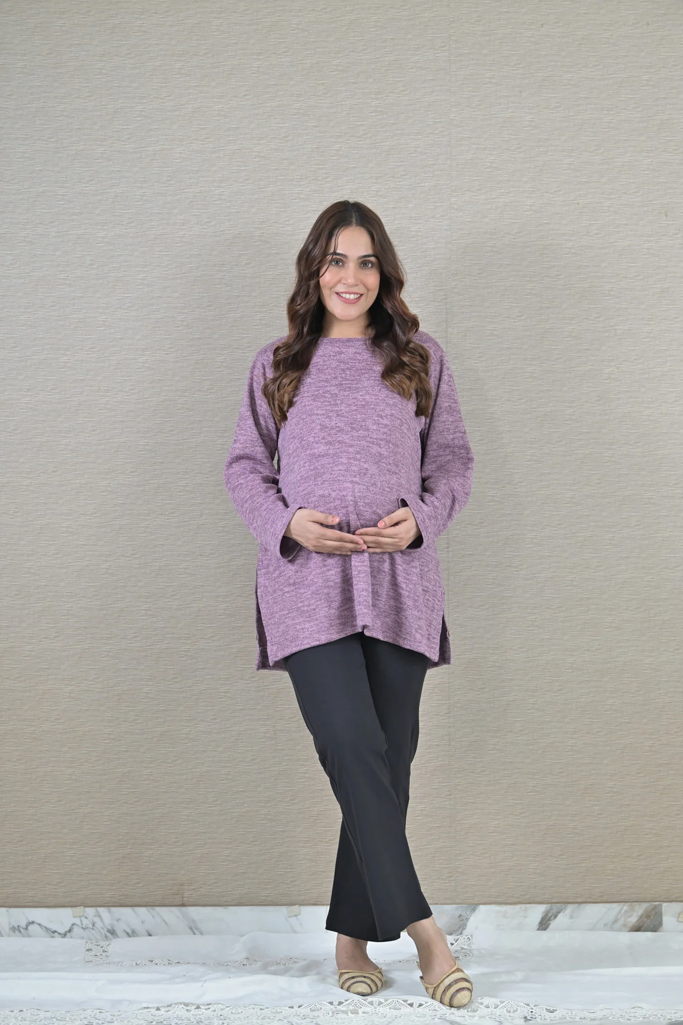Mauve Maternity & Nursing Side-Slit Sweater Winter Top - Chenance