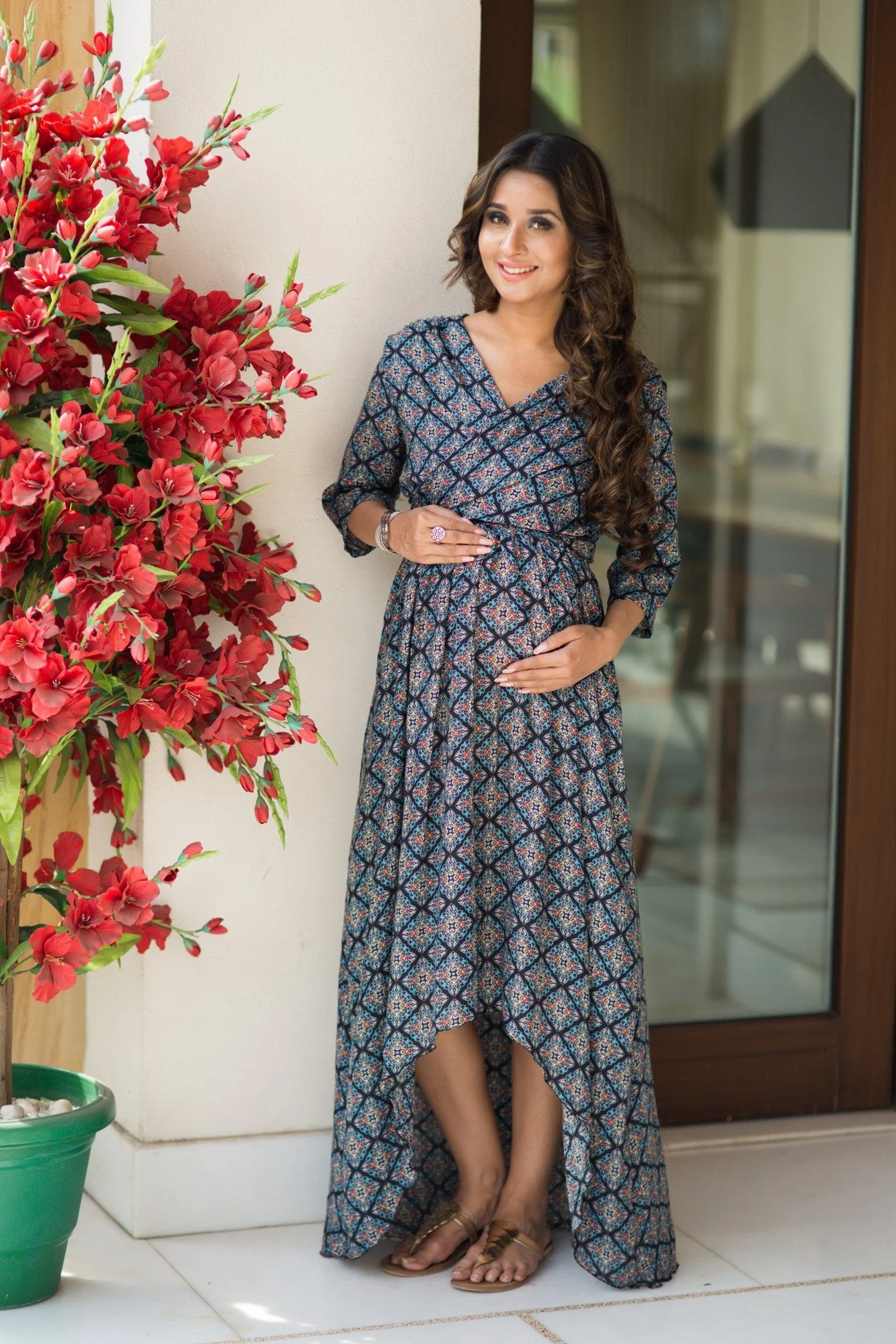 Floral Hi-Low Maternity & Nursing Wrap Dress - Chenance