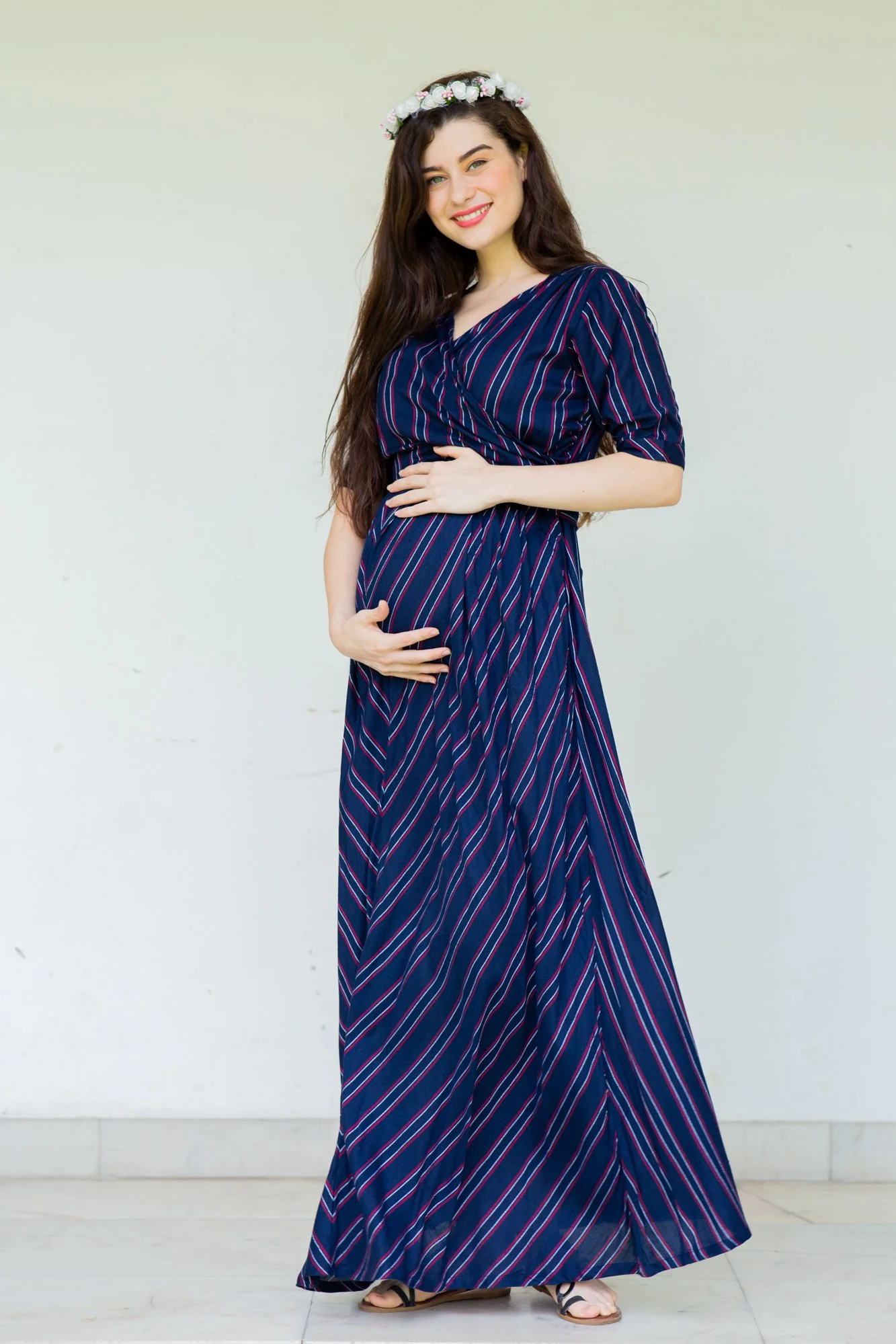 Anchor Striped Maternity & Nursing Wrap Dress - Chenance