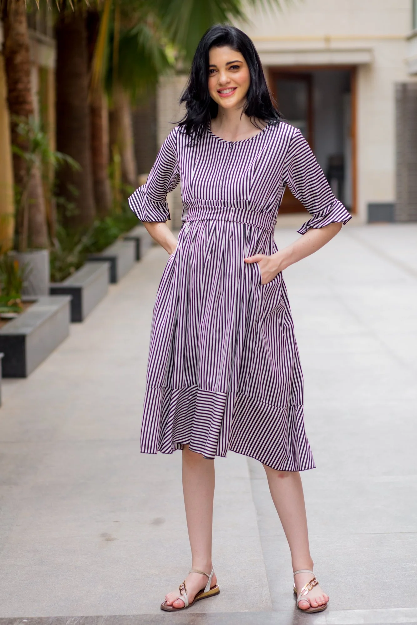 Striped Maternity & Nursing Boho Dress - Chenance