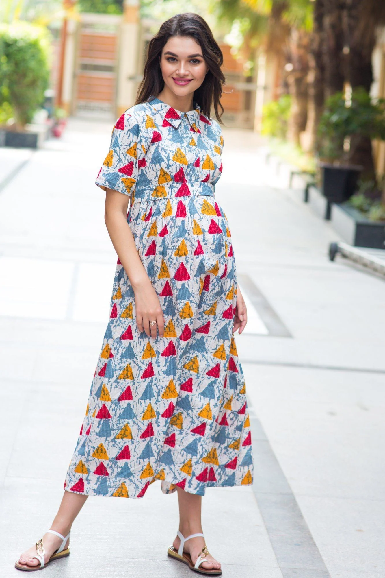 Cotton Cheery Baltic Triangle Maternity & Nursing Dress - Chenance