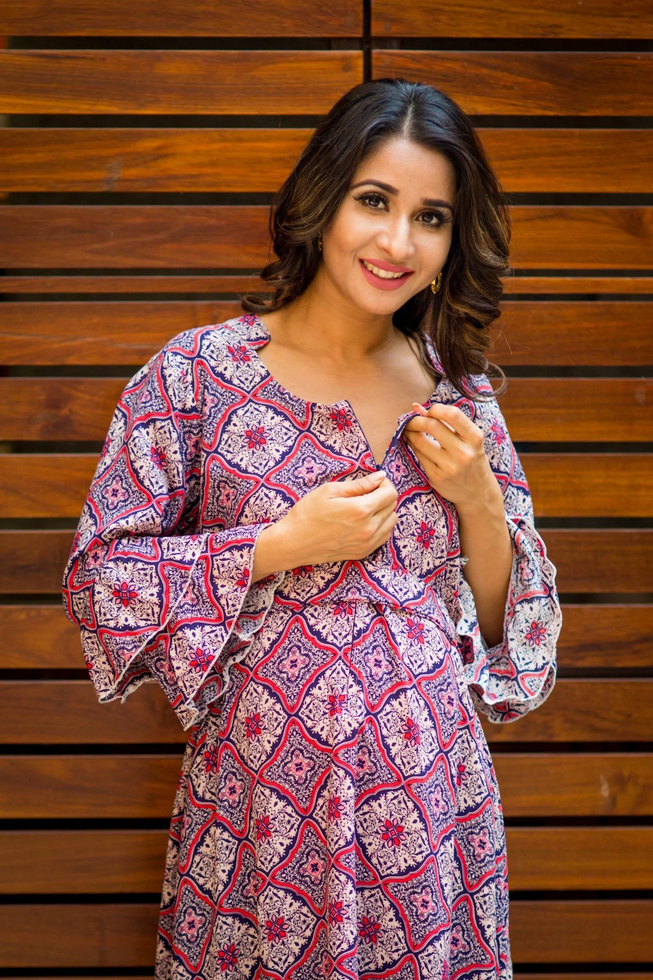 Crimson Printed Maternity and Nursing Kurta Dress - Chenance