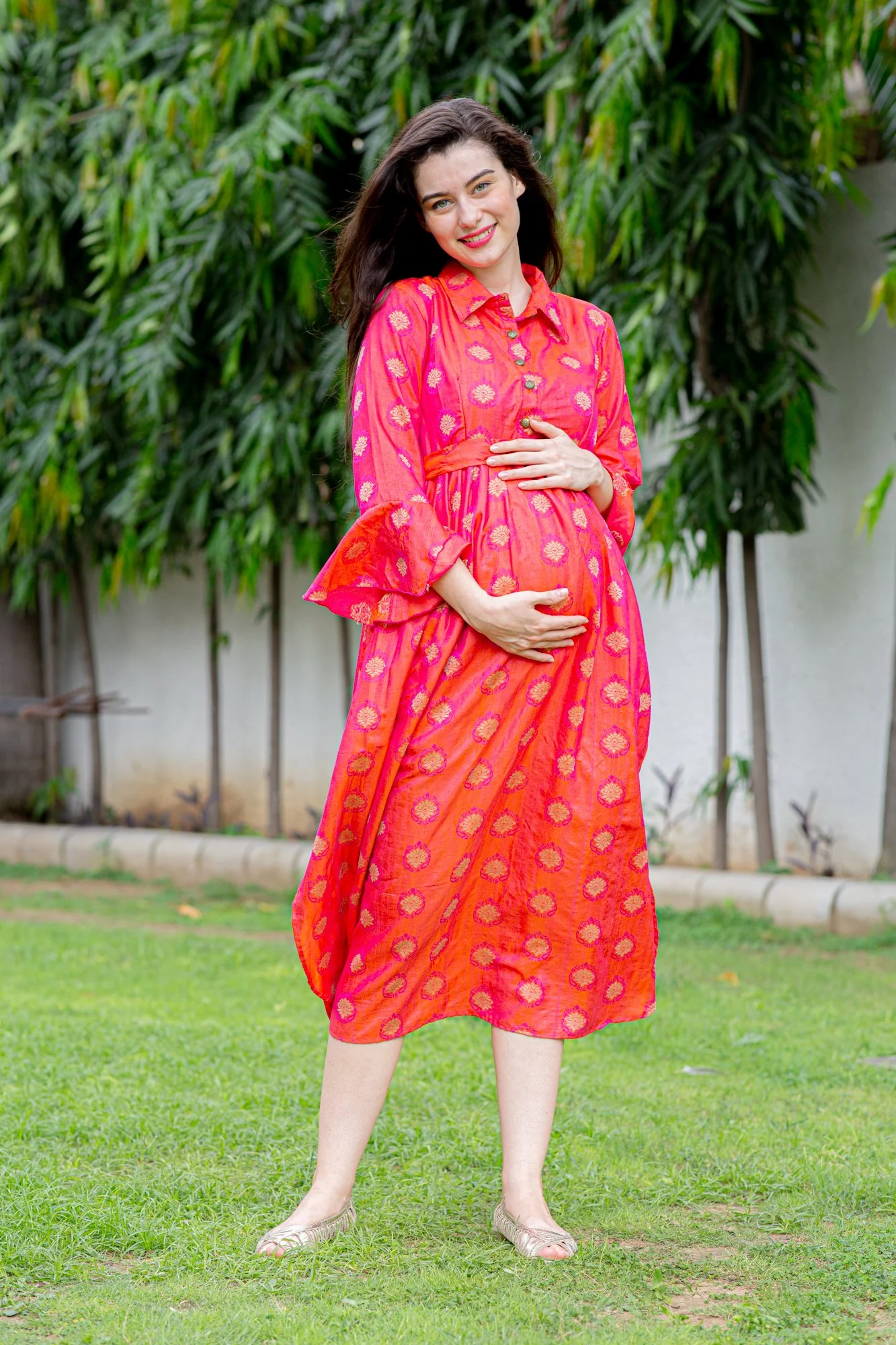 Red Luxe Maternity and Nursing Kurta Dress - Chenance