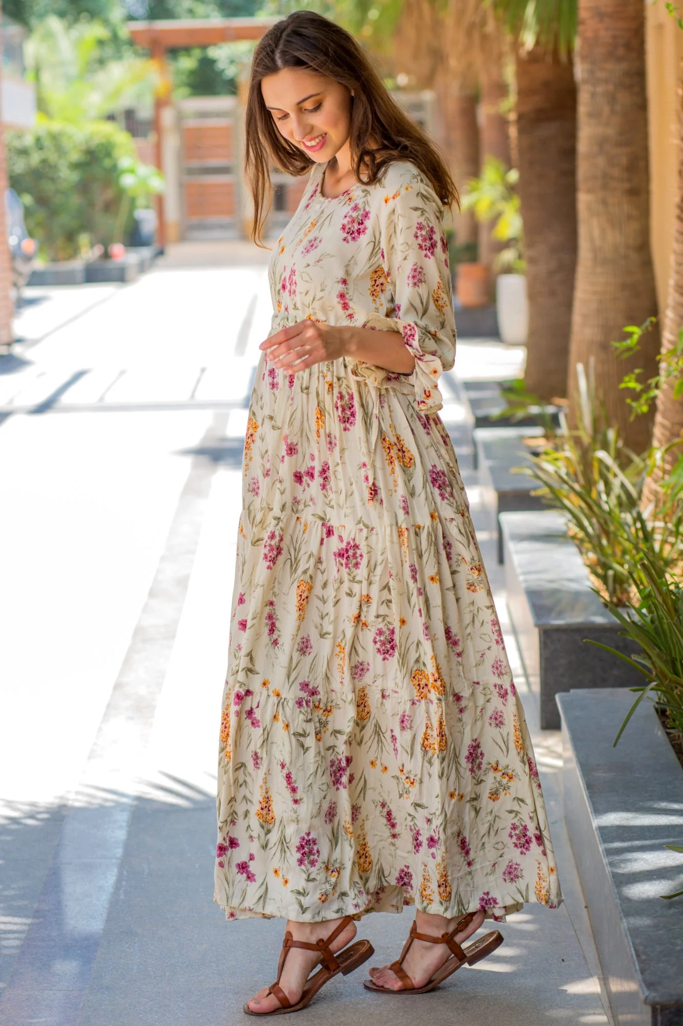 Offwhite Layered Maternity & Nursing Dress - Chenance