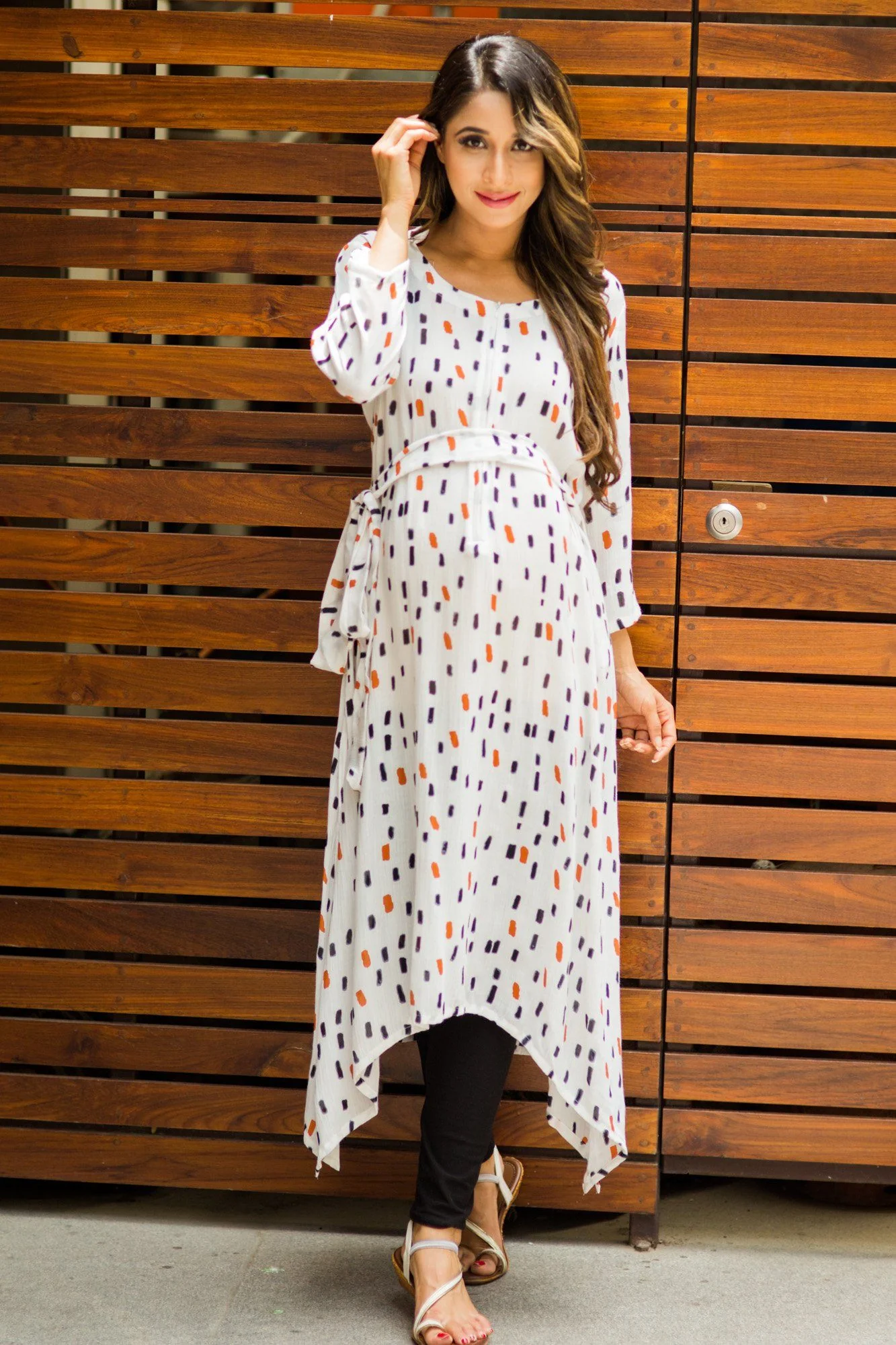 Serene White Brick Printed Nursing Kurta - Chenance