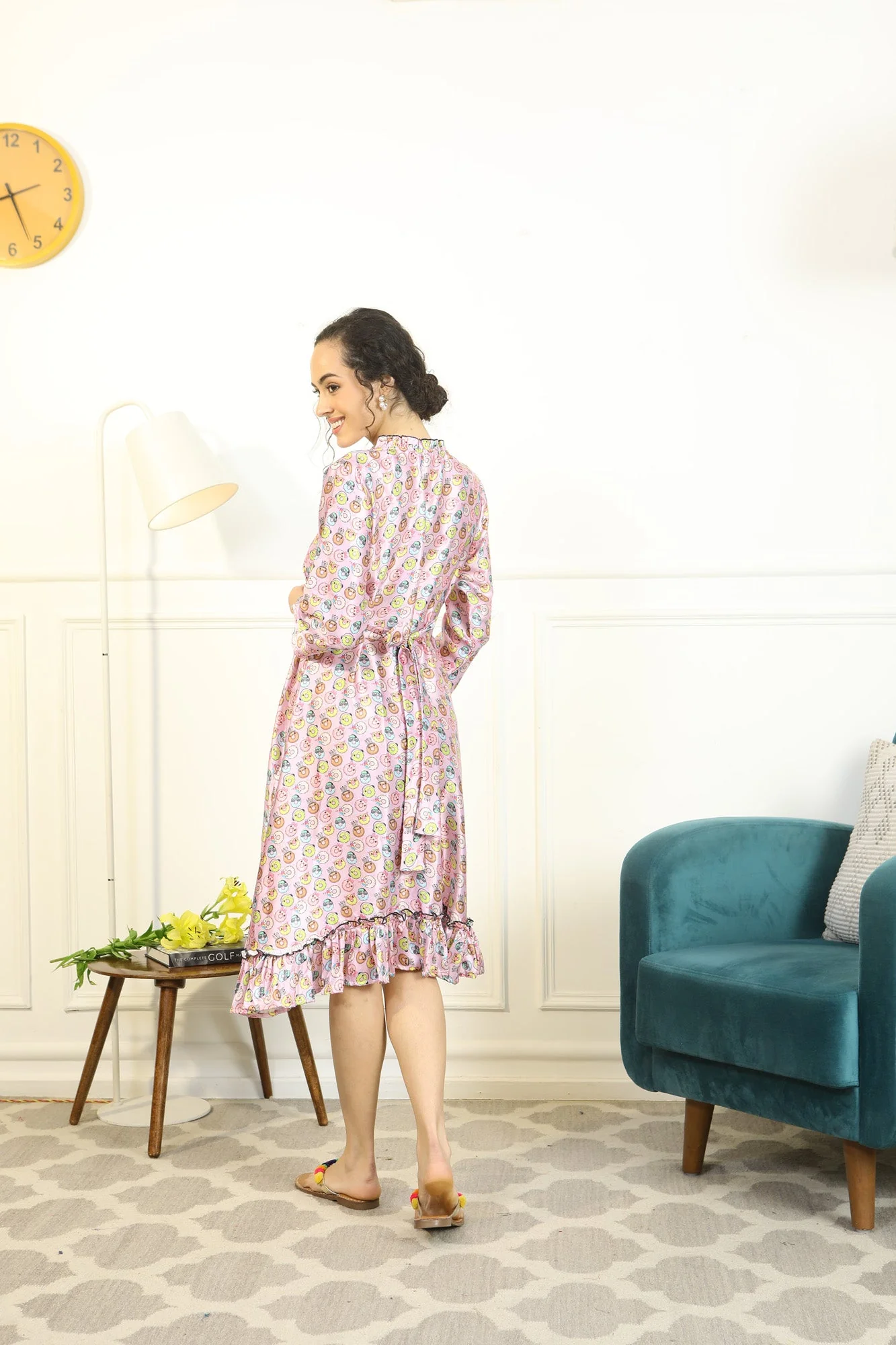 Pretty Lilac Donuts Maternity & Nursing Satin Dress - Chenance