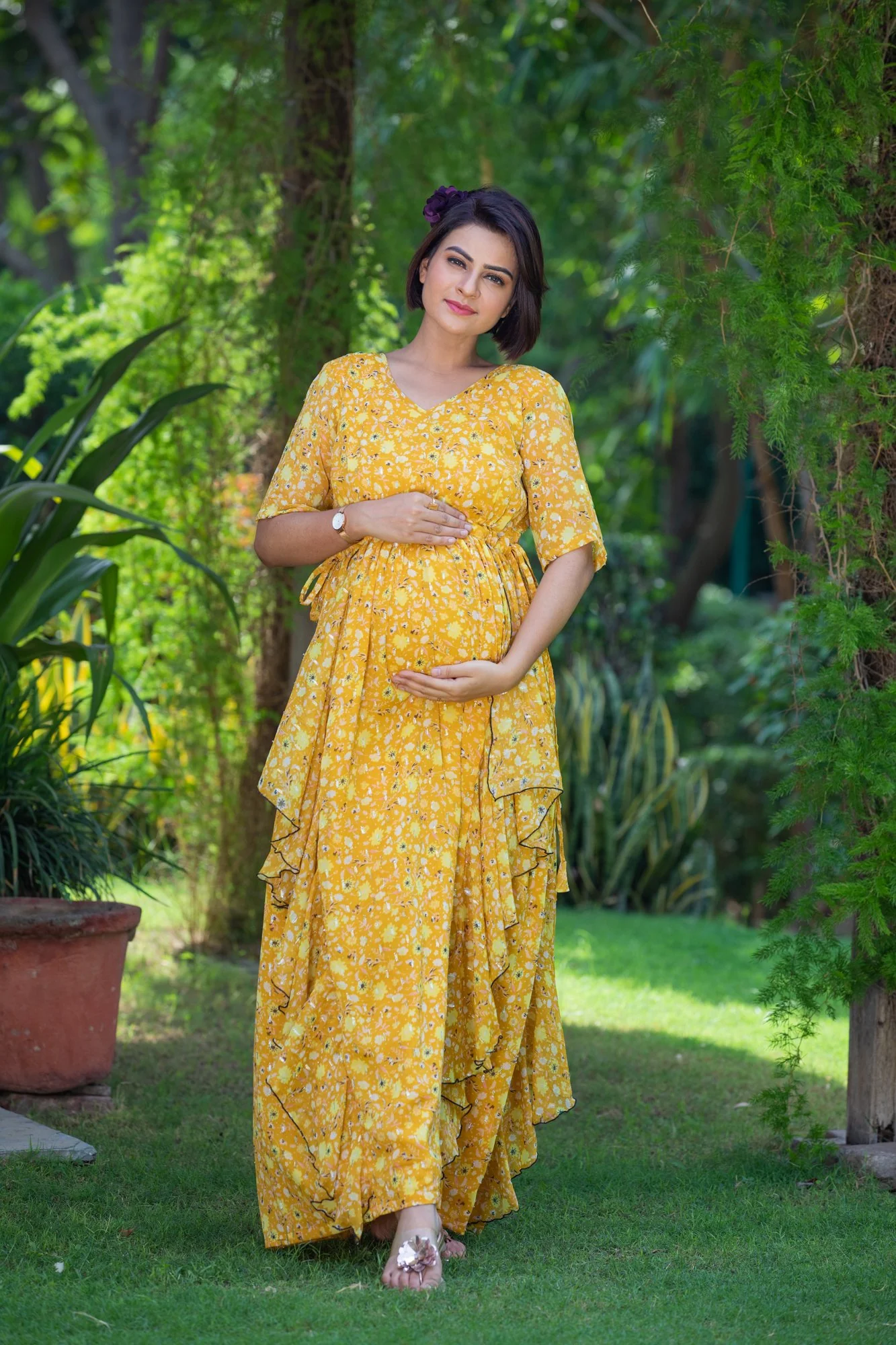 Honey Yellow Maternity Flow Dress - Chenance