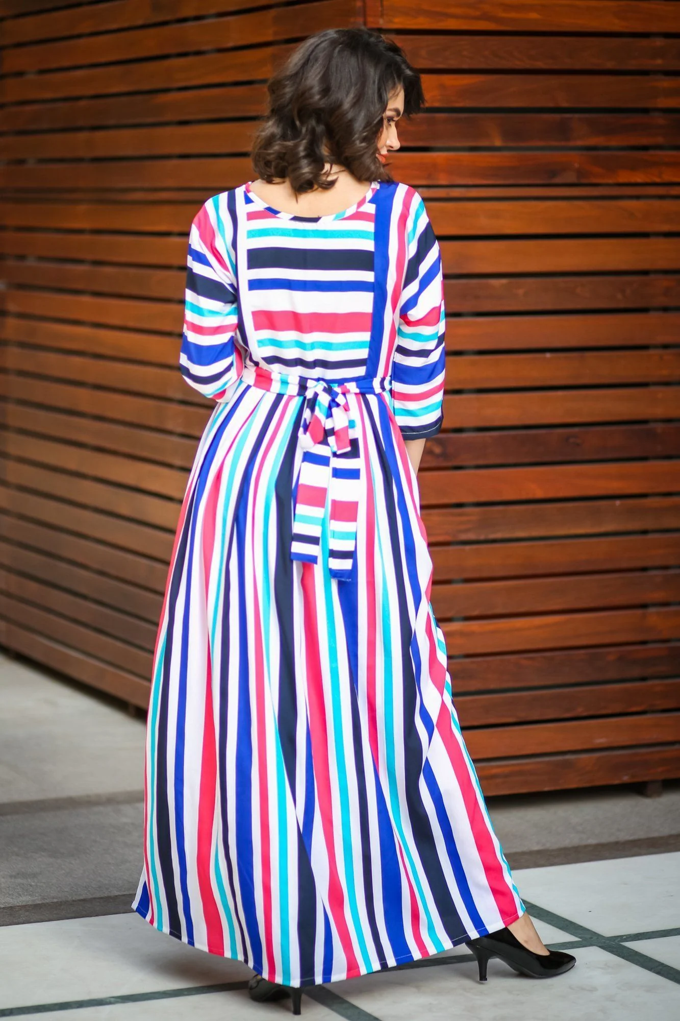 Carribean Blue Cherry Stripe Maternity & Nursing Maxi - Chenance
