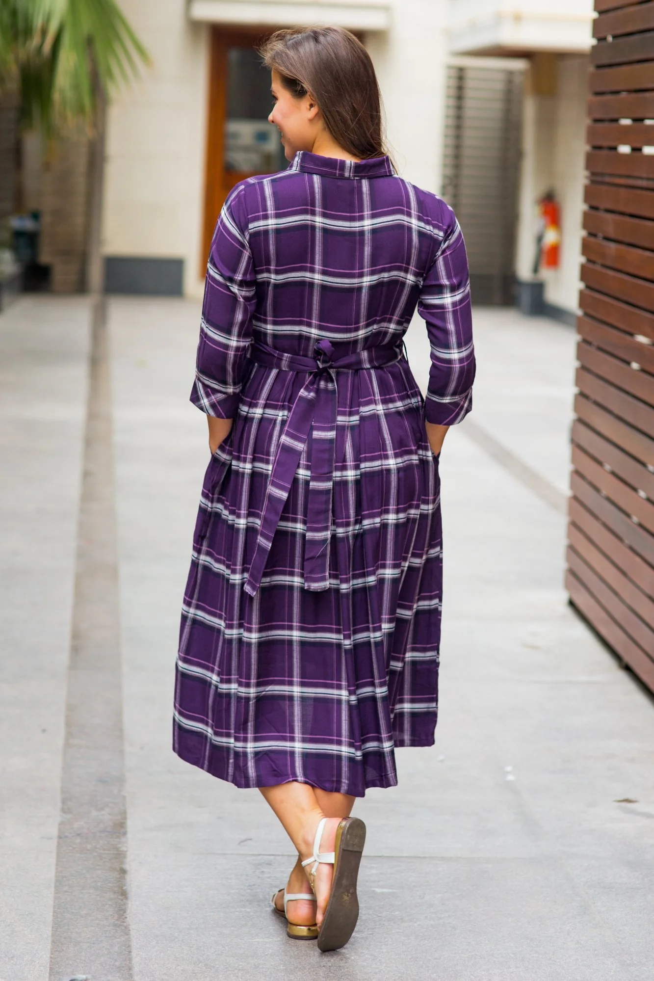 Slick Violet Plaid Maternity & Nursing Button Dress - Chenance