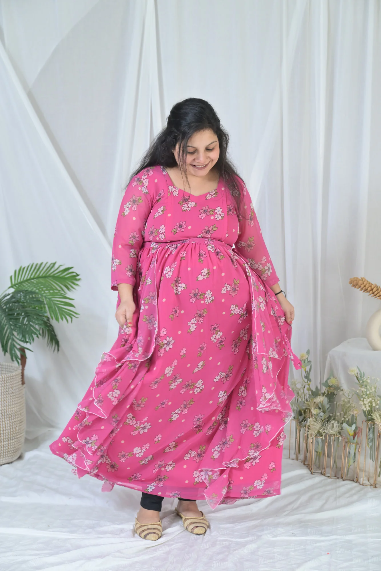 Blossom Rose Pink Maternity & Nursing Flow Dress - Chenance