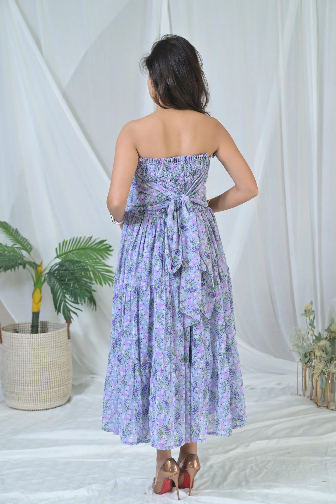 Pretty Blue Chiffon Floral Maternity Off-Shoulder Dress - Chenance