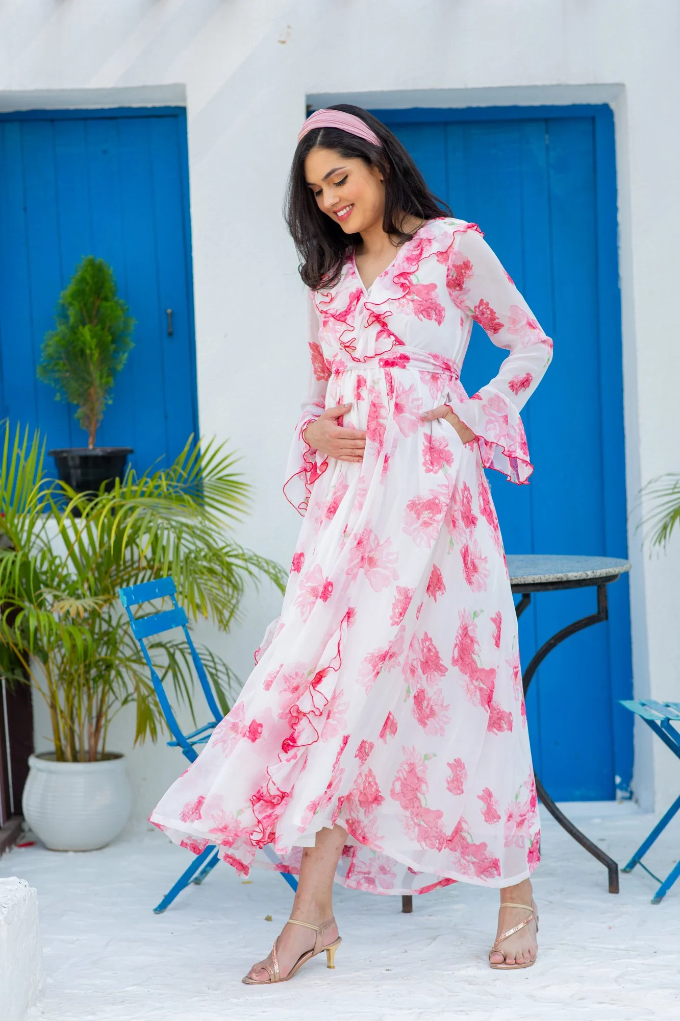 Angelic Rose Blush Maternity & Nursing Frill Dress - Chenance