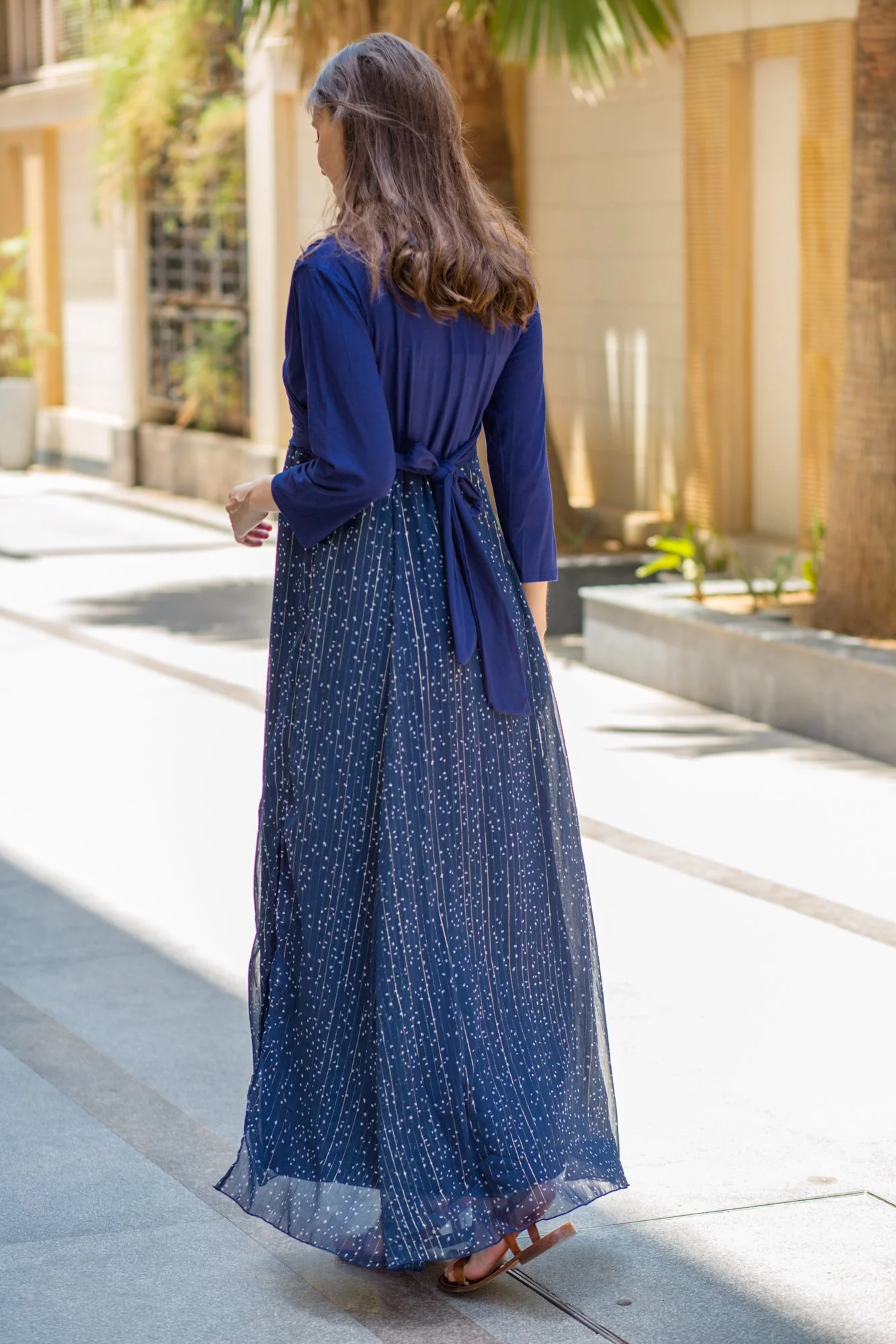 Luxe Blue Chiffon Navy Maternity & Nursing Wrap Dress - Chenance