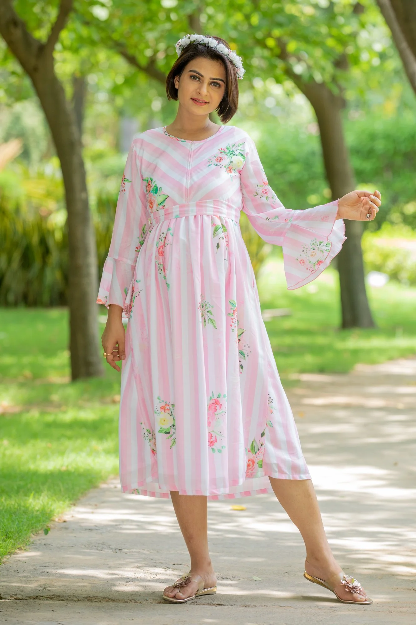 Rouge Striped Floral Maternity & Nursing Dress - Chenance