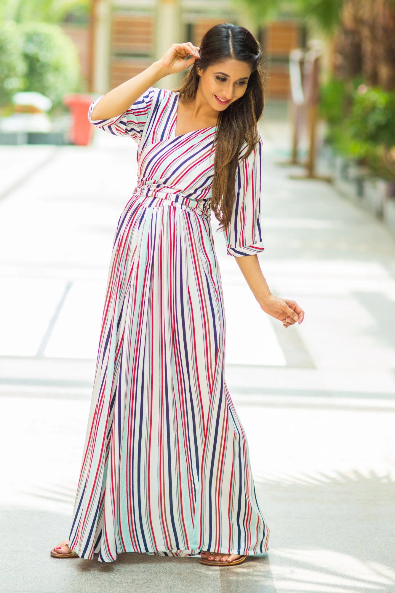 Striped Sleek Maternity & Nursing Wrap Dress - Chenance
