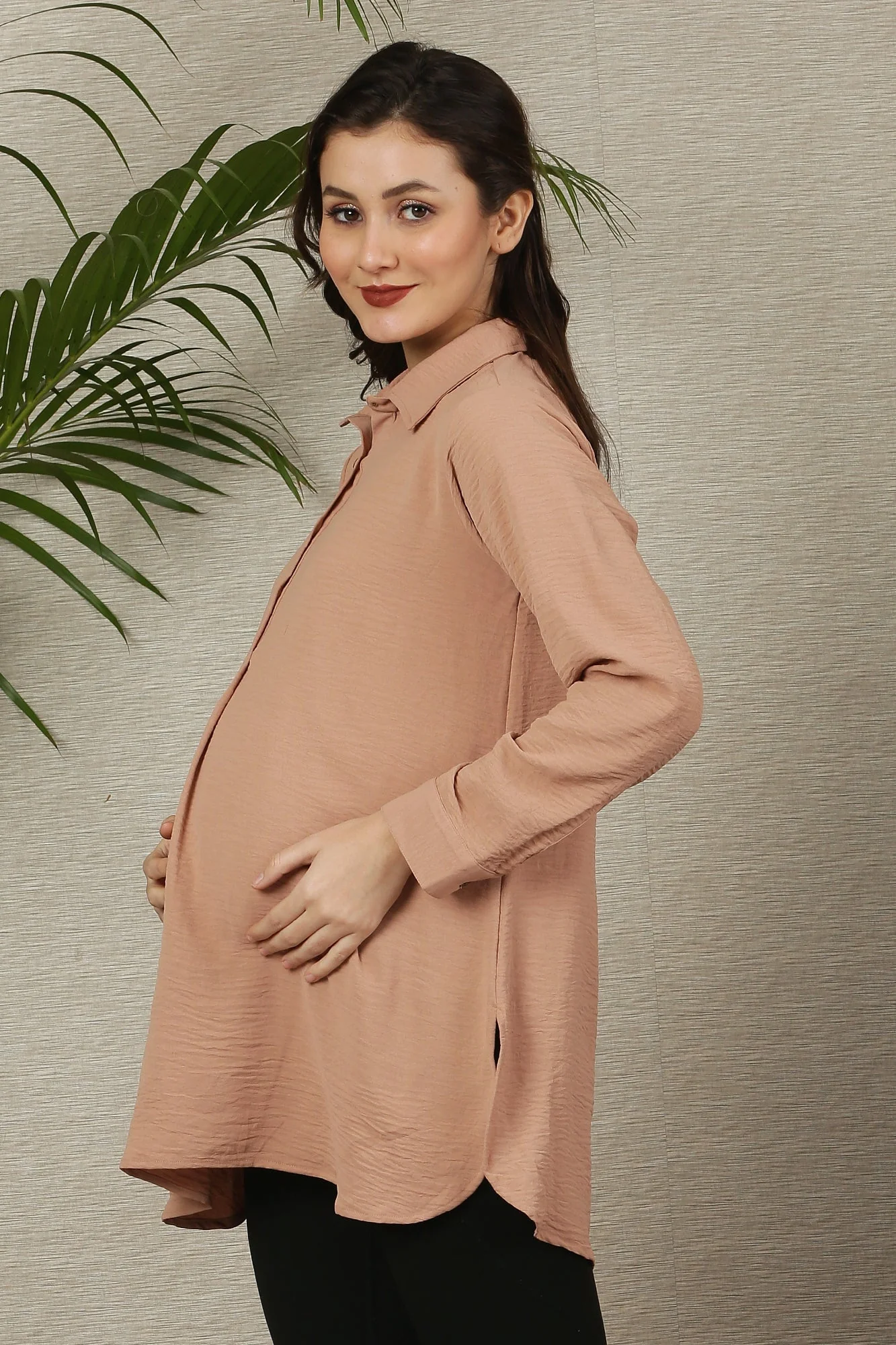 Pleasing Sand Maternity & Nursing Shirt - Chenance