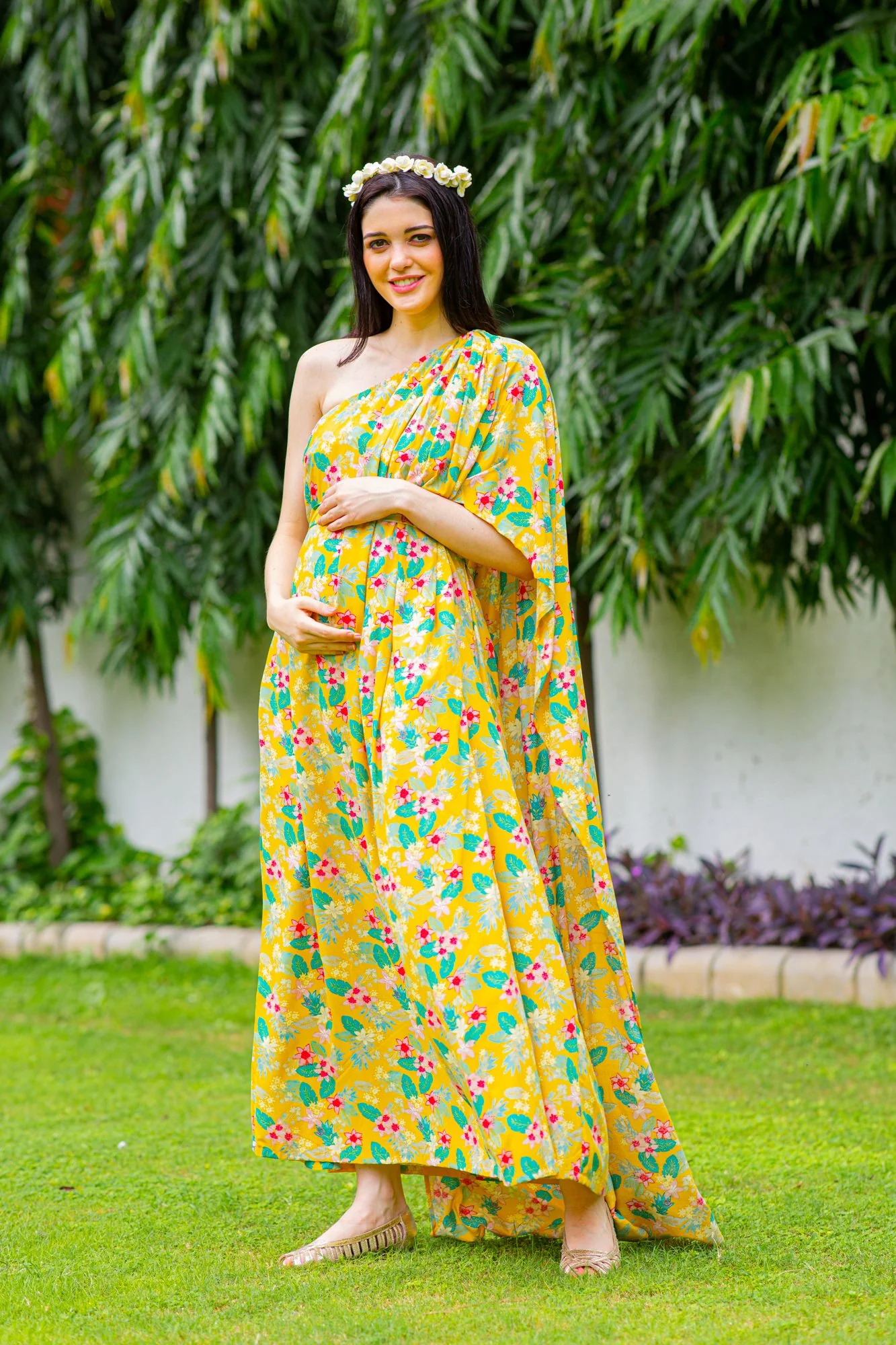 Luxe Cheery One Shoulder Floral Maternity Gown - Chenance