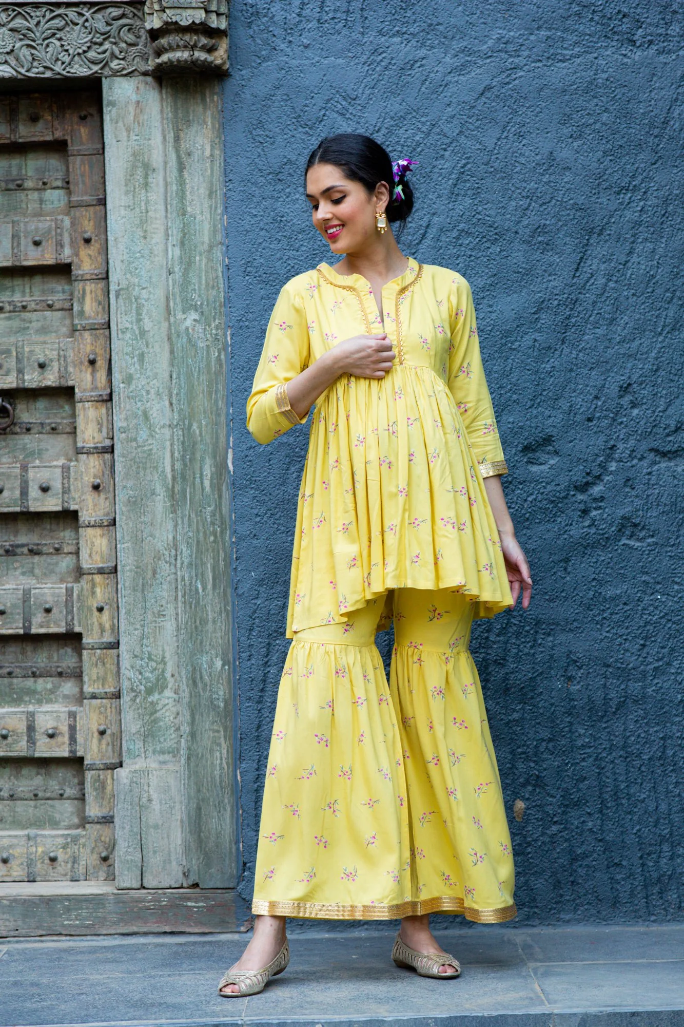 Premium Classic Sunshine Floral Maternity & Nursing Suit (2 pc) - Chenance