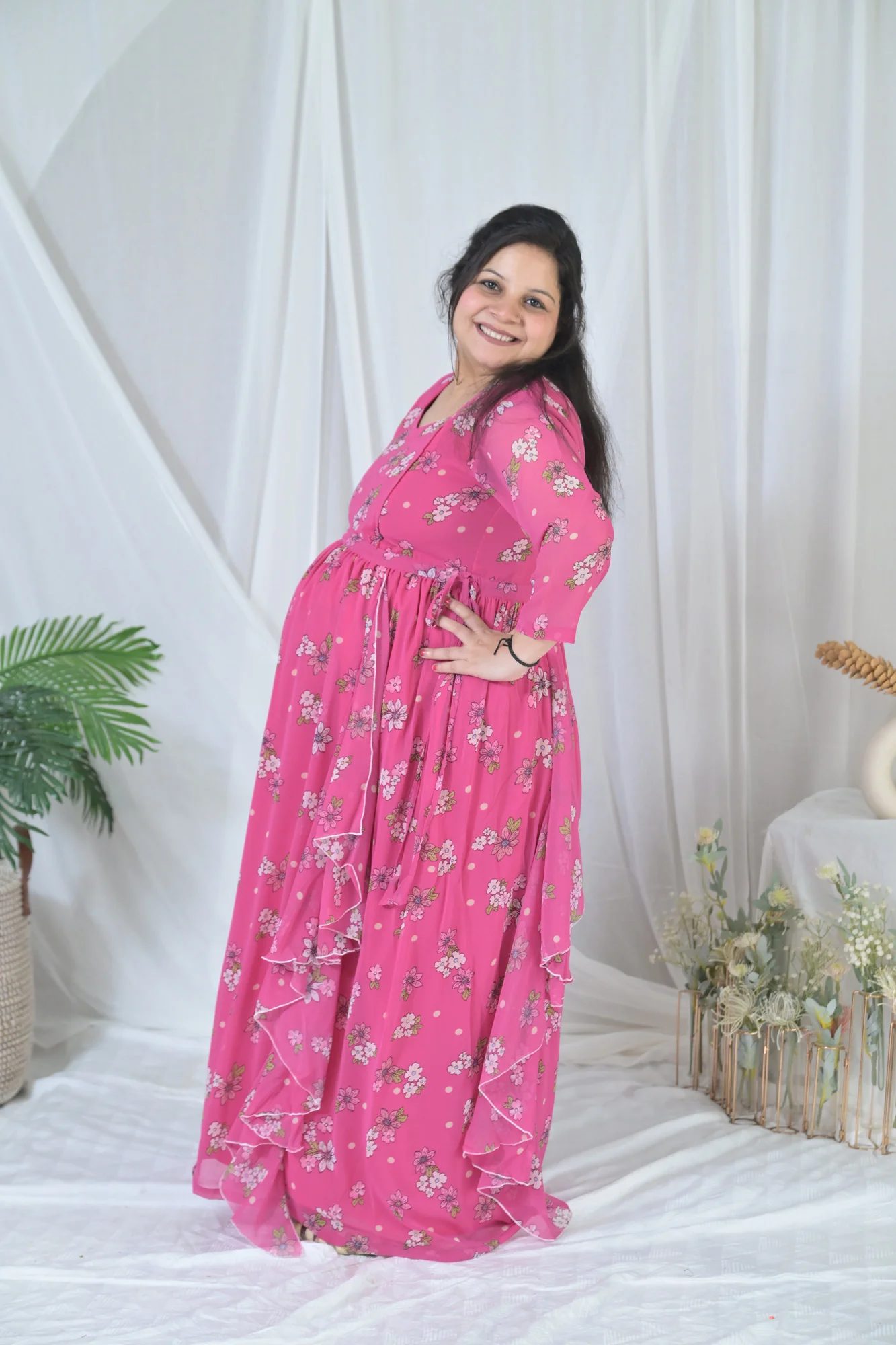 Blossom Rose Pink Maternity & Nursing Flow Dress - Chenance